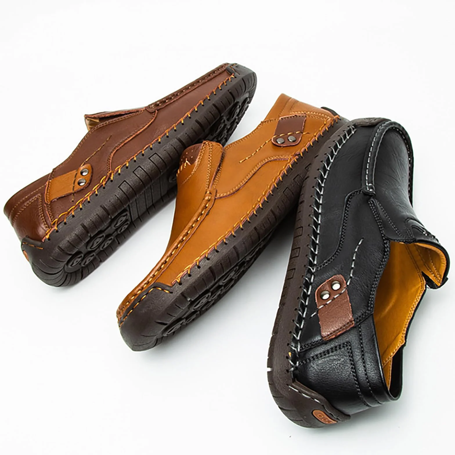 Mocasines de cuero para hombre sin cordones caña baja ligeros transpirables zapatos vestir suela suave