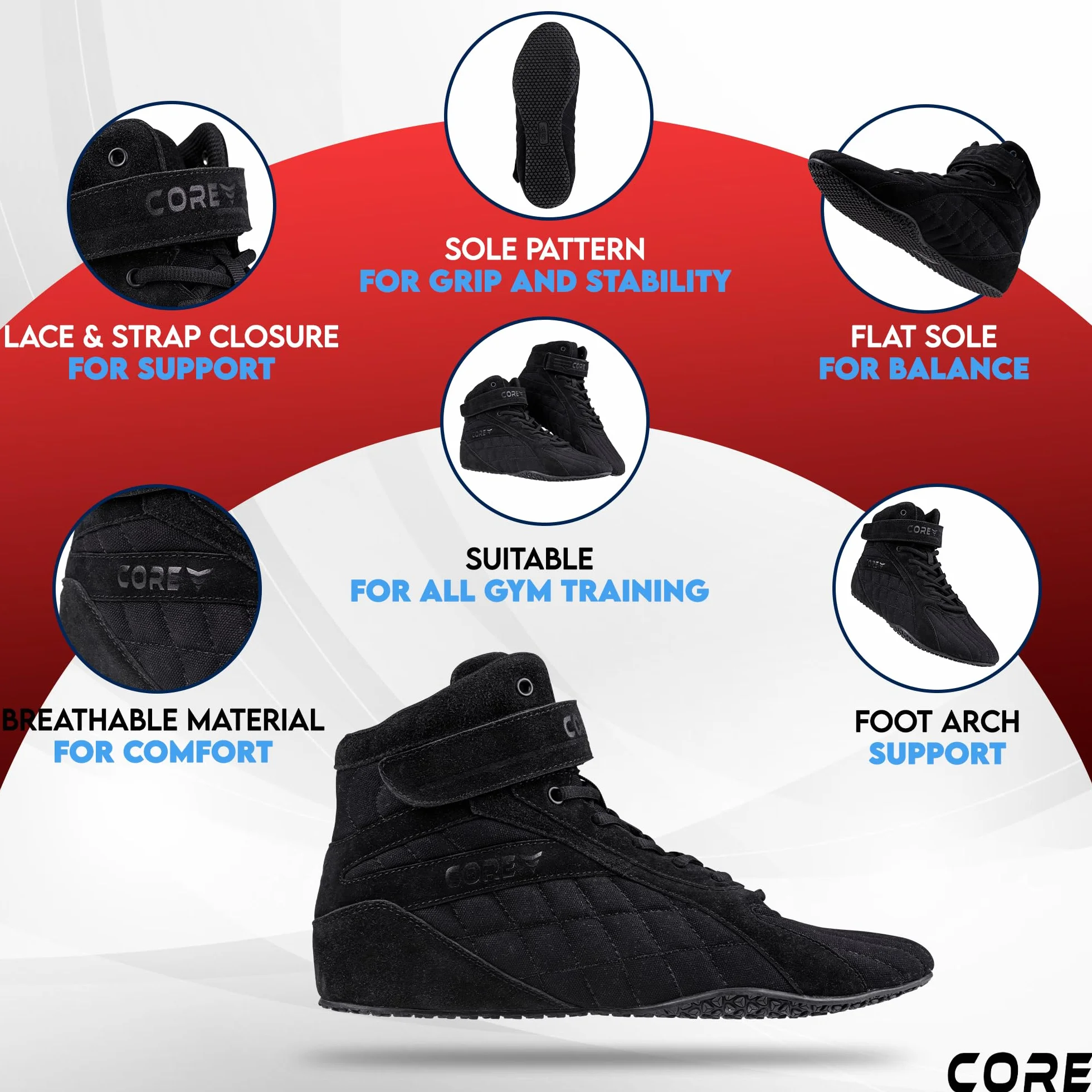 Core Zapatillas de Culturismo Zapatillas de Halterofilia para Sentadillas Suela Plana