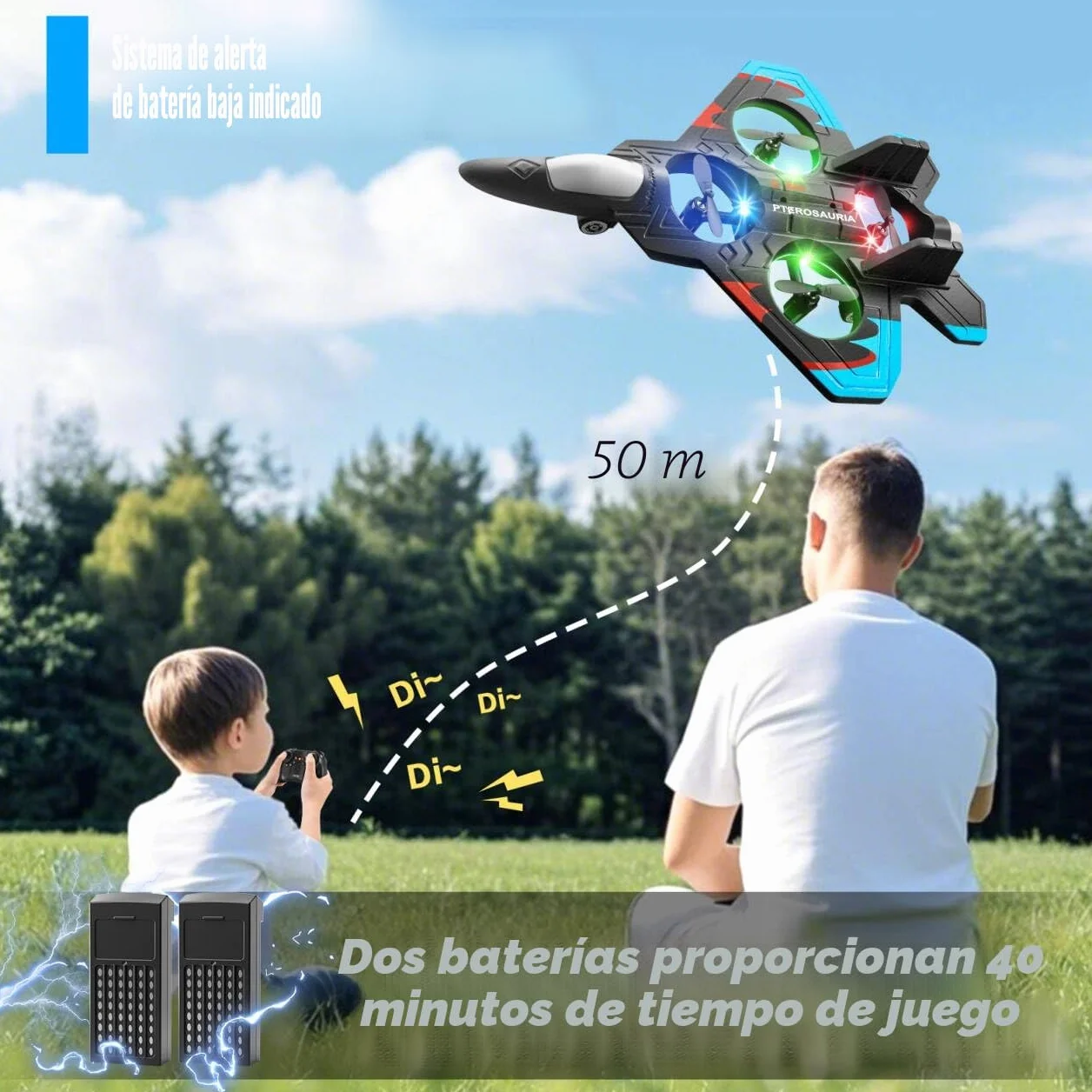4DRC Avión V32 Controlado por Radio, para Niños >8 Años, Jet con Luces, Giro 360°, Mantenimiento de Altura, Modo sin Cabeza, Arranque un Clic, Regalo de Juguete al Aire Libre para Adultos y Niños