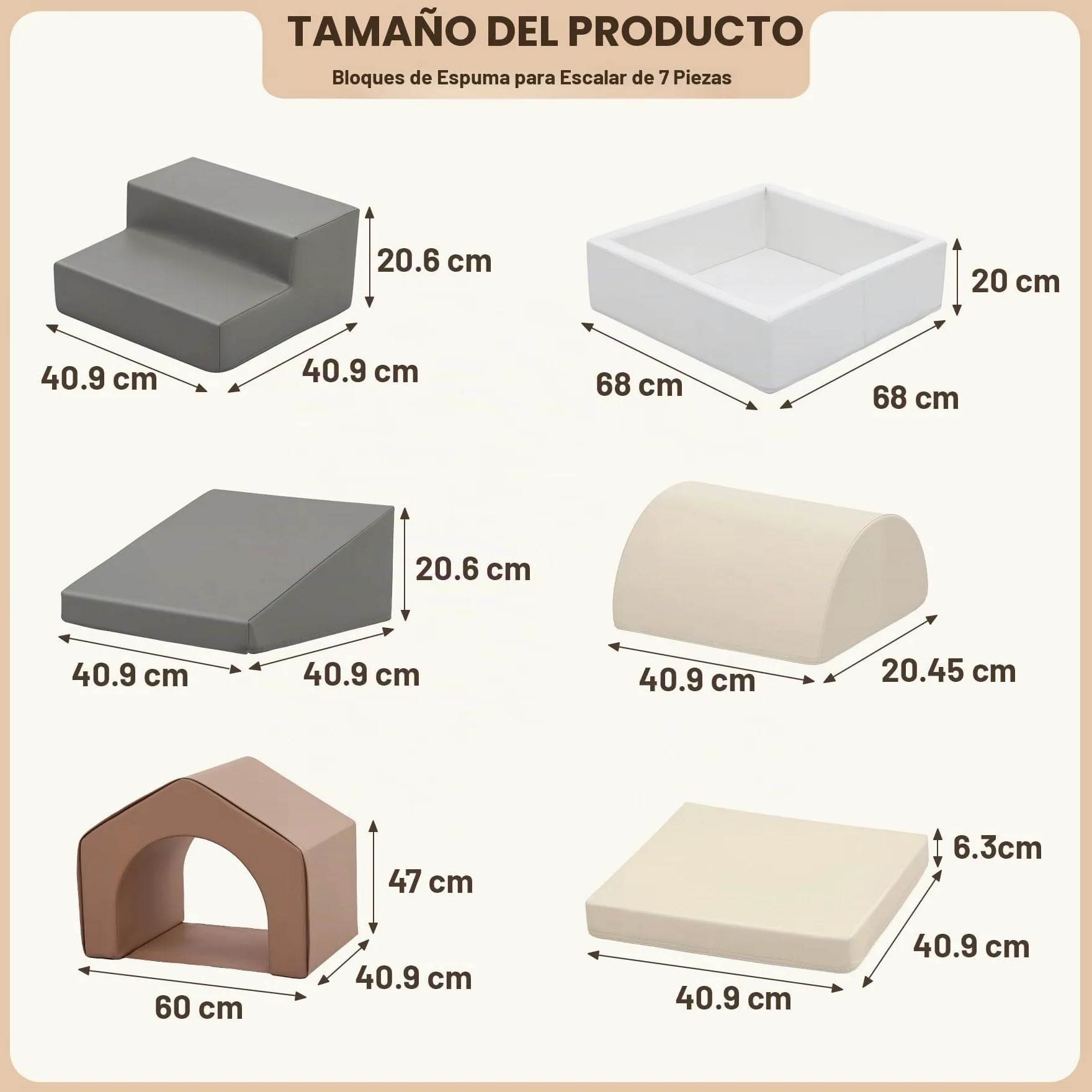 Juego de 7 Bloques de Espuma para Niños: Cuero sintético Bloques Psicomotricidad Infantil con Piscina de Pelotas(Sin Pelotas)- Set de Escalada Suave Ligero para Interior Infantil para Escalar y Niños