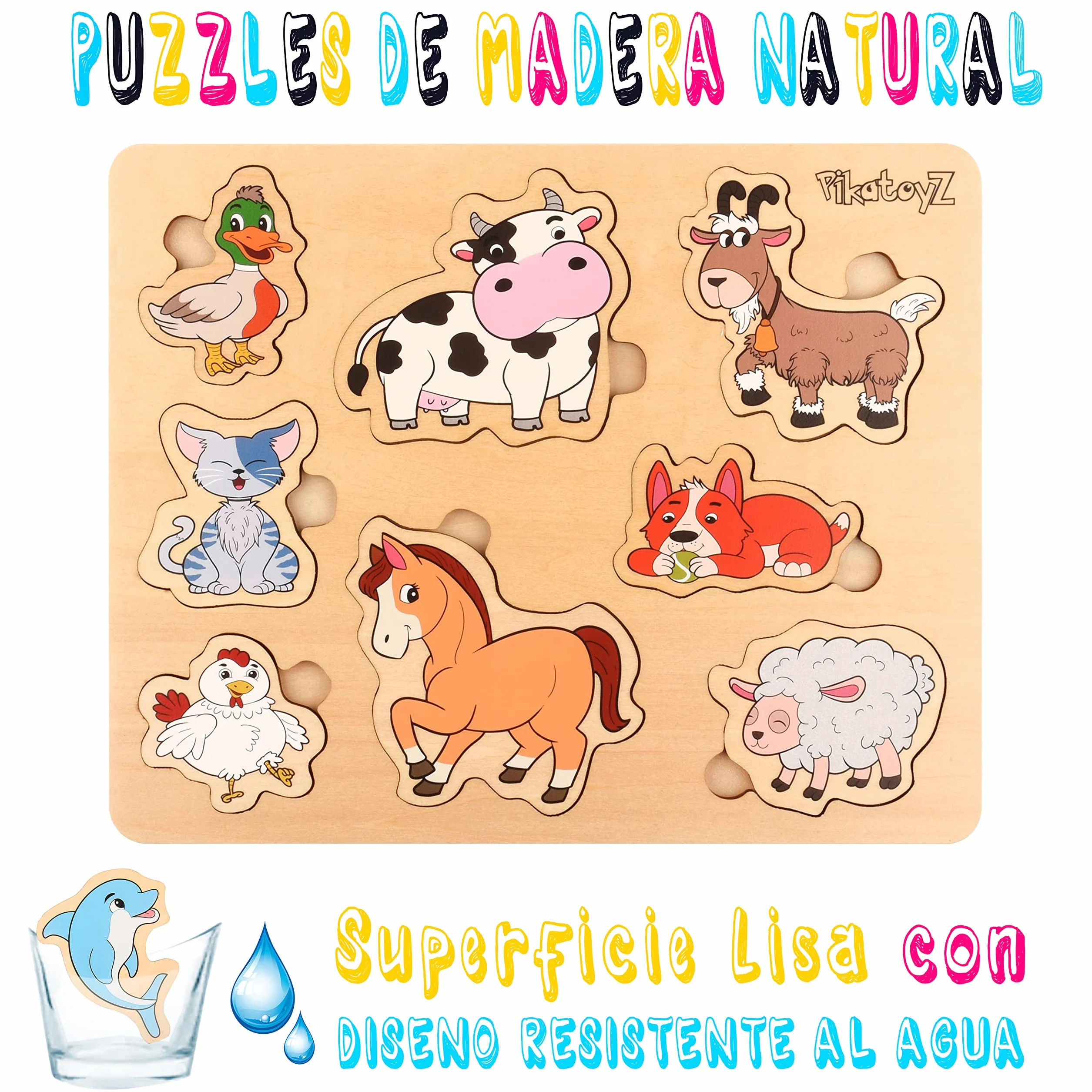 Juguetes Montessori Puzzle de Madera Animales de Granja para Bebés 1 2 3 Años