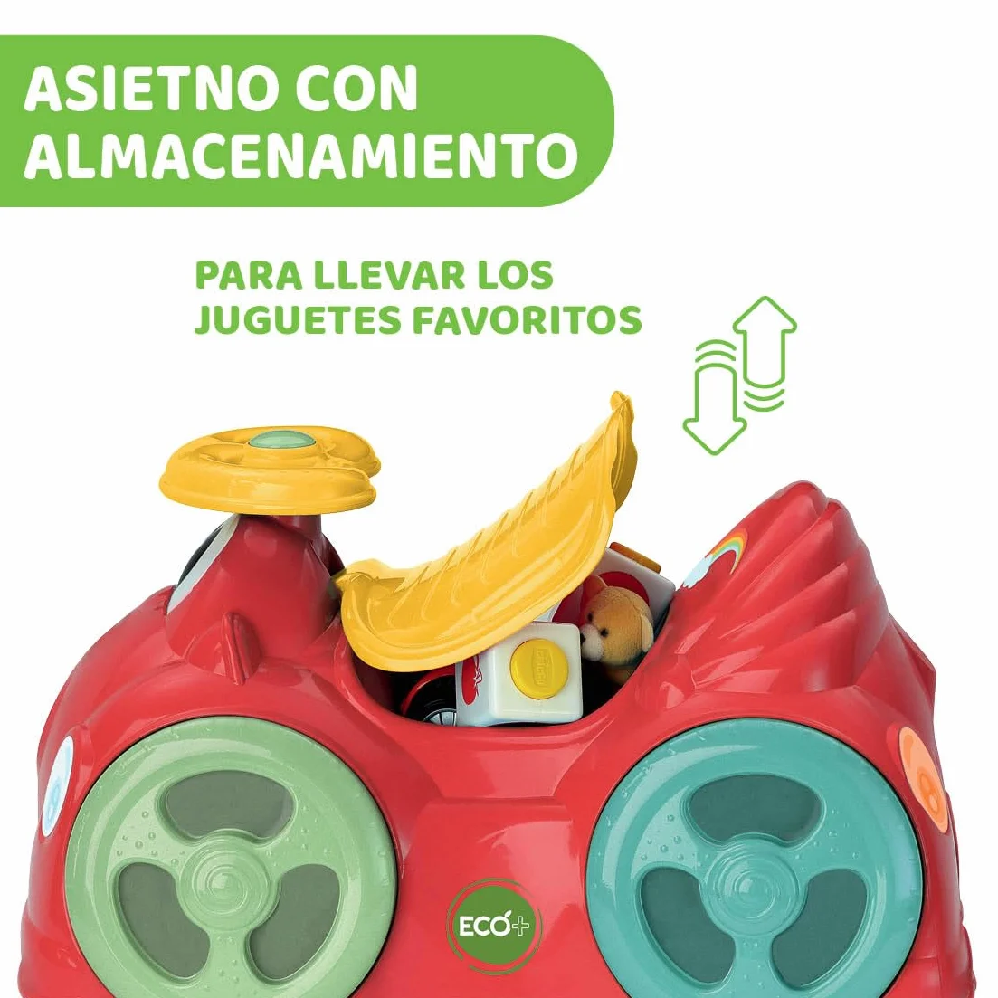 Chicco All Around, Eco+ Rojo, Correpasillos para Niños 1 a 3 Años (Máx. 20 kg), Fabricado en Italia, 75% Plástico Reciclado, Ruedas Giratorias, Claxon Mecánico, Almacenamiento, Pegatinas Incluidas