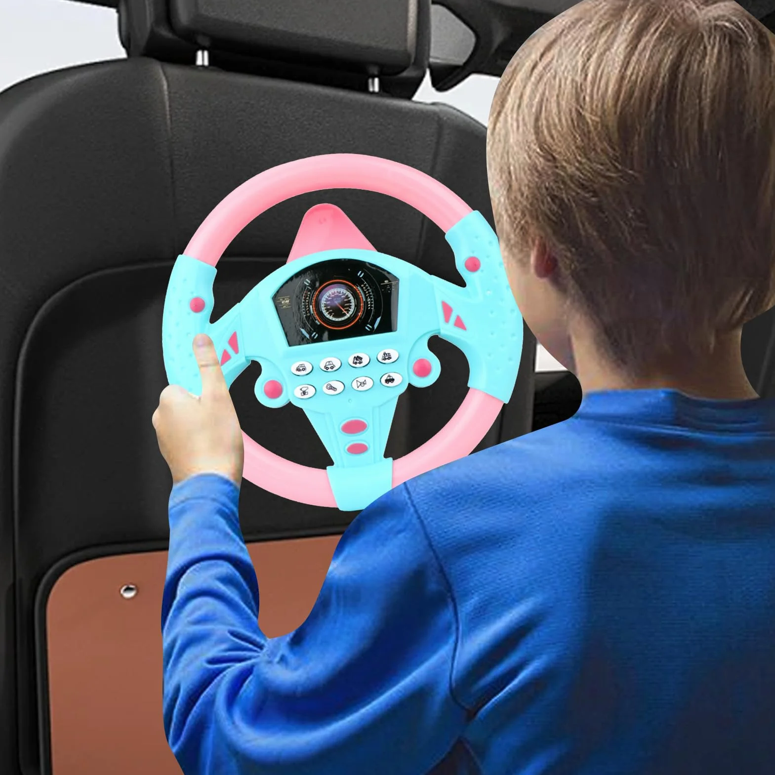 Genérico Kids Steering Wheel, Interactive Driving Toy, Faux Wheel with Suction Cup, Electric Sound Game for Early Education Learning, Car Seat Playset, Simulated Driving Experience for Preschoolers