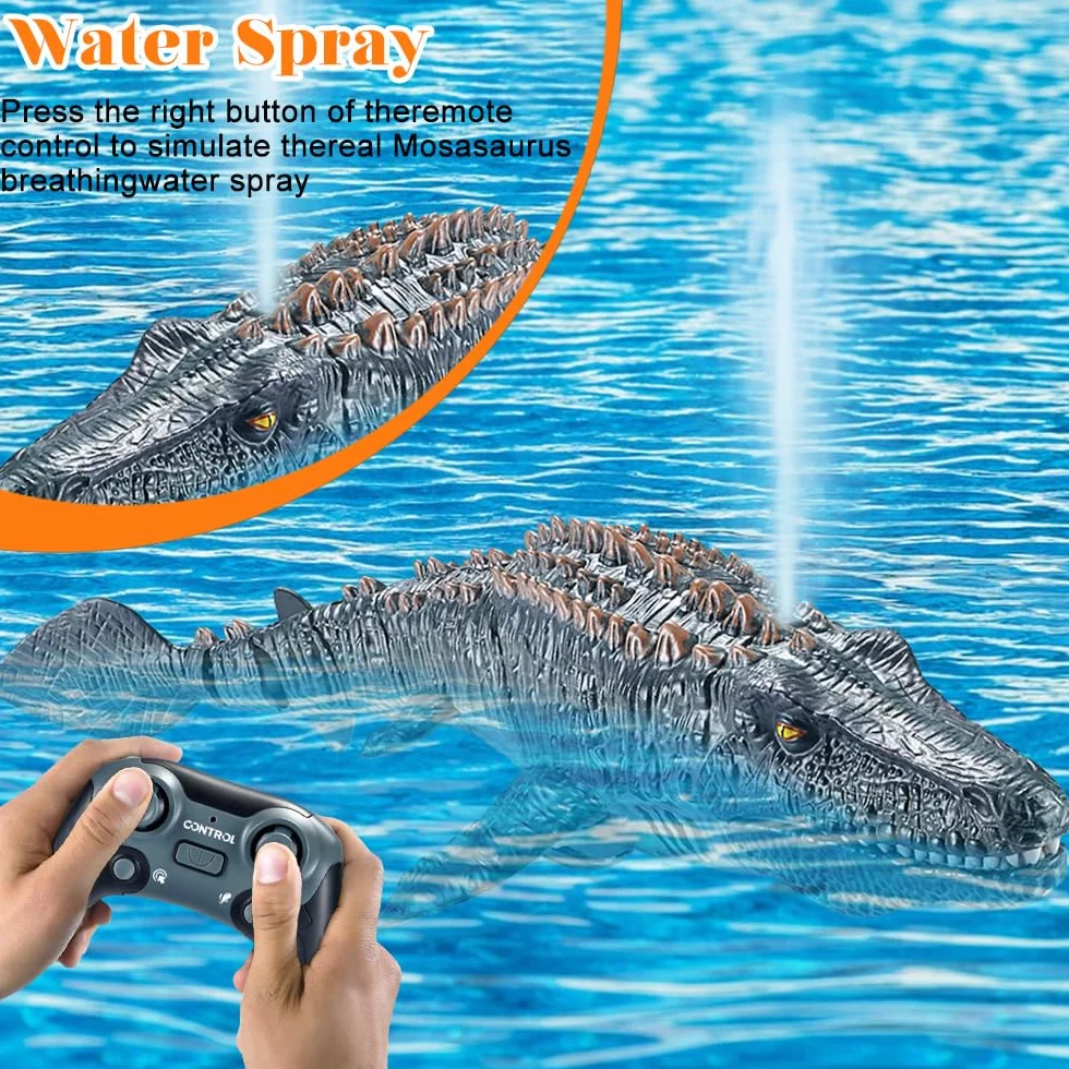 OBEST 2.4GHz Barcos Teledirigido RC Mosasauru para Niños, Tiburón Lanchas Juguete para Piscinas y Lagos Agua Spray, RC Tiburón Dinosaurio Eléctrico Cumpleaños para Niños y Niñas