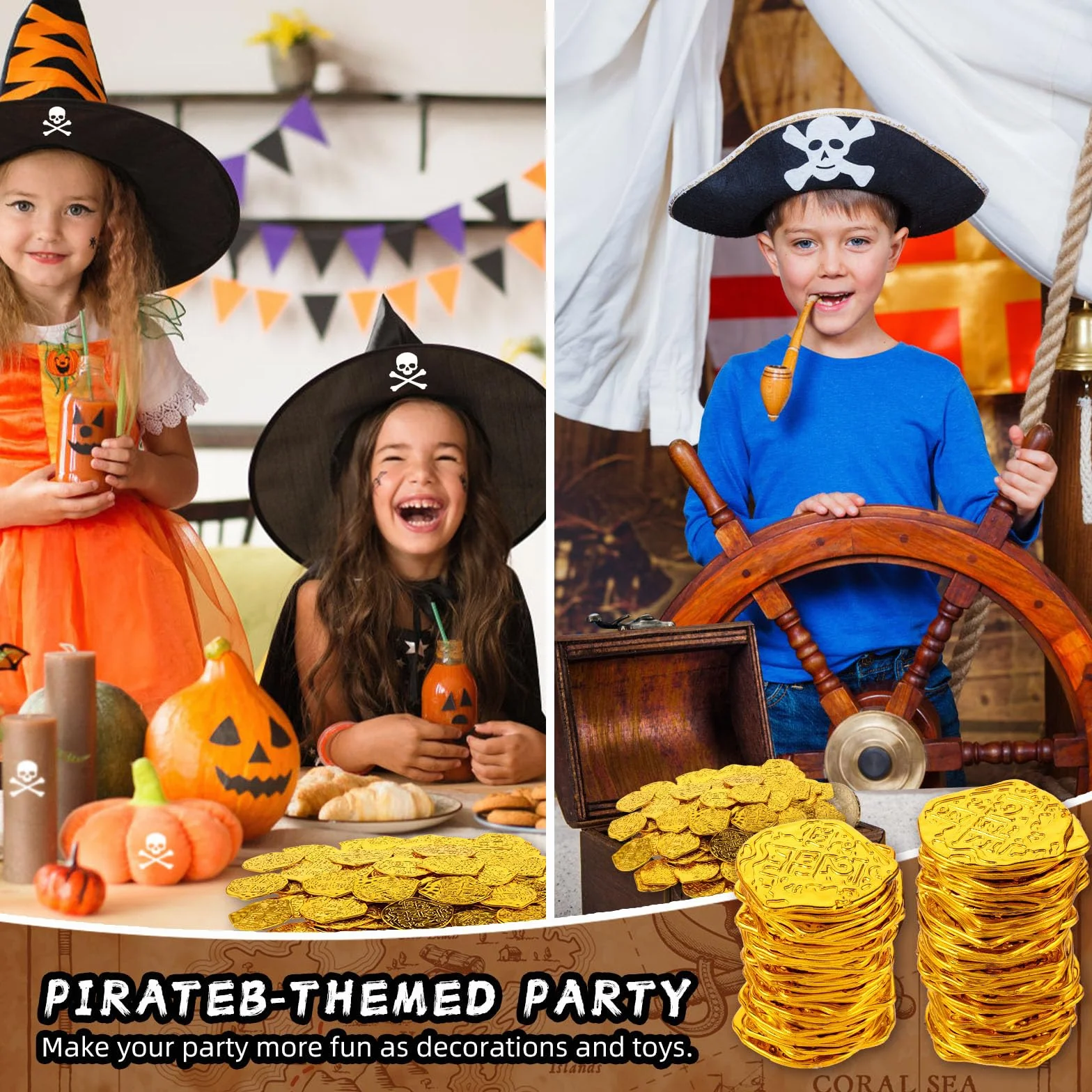 100 Piezas Monedas Pirata Réplica de Moneda de Plástico Doblones Españoles Monedas Juguete de San Patricio Decoraciones de Fiesta Pirata para Eventos Temáticos de Aventura de Halloween
