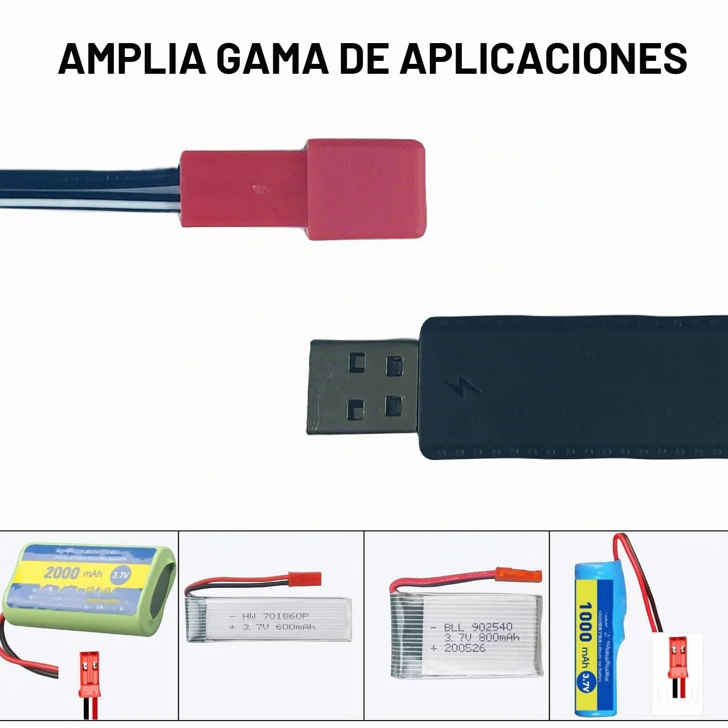Cable USB 3.7V con Enchufe JST 2PIN para Cargador Batería Lipo RC Coche Drone