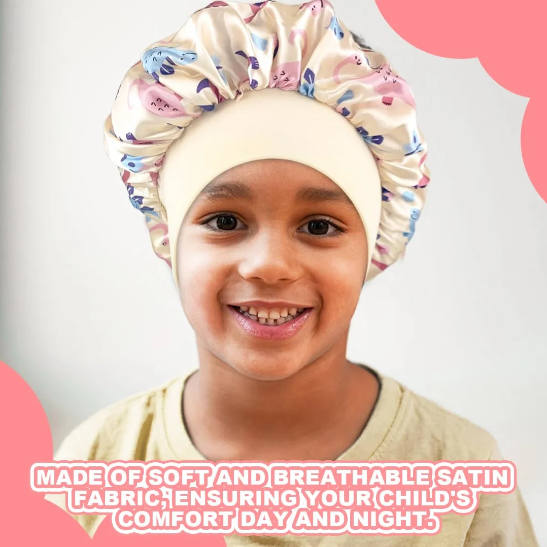 Gorro de Seda para Dormir para Niños Niñas, Gorro Satén Pelo Rizado con Banda Elástica Ancha