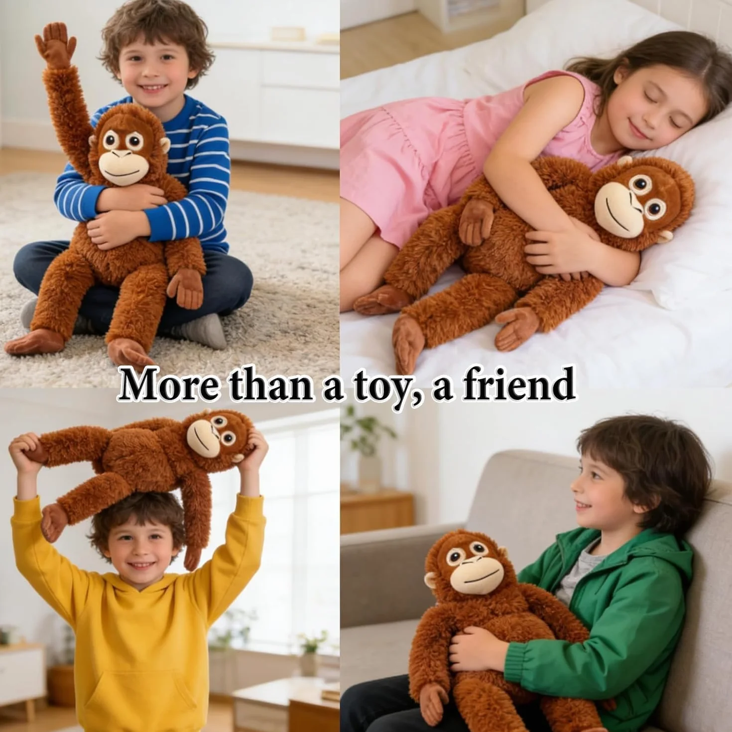 Punch Monkey - Peluche de orangután de 66 cm, ultrasuave, Respetuoso con el Medio Ambiente, Lavable, Relleno de algodón PP, Seguro para niños, Realista