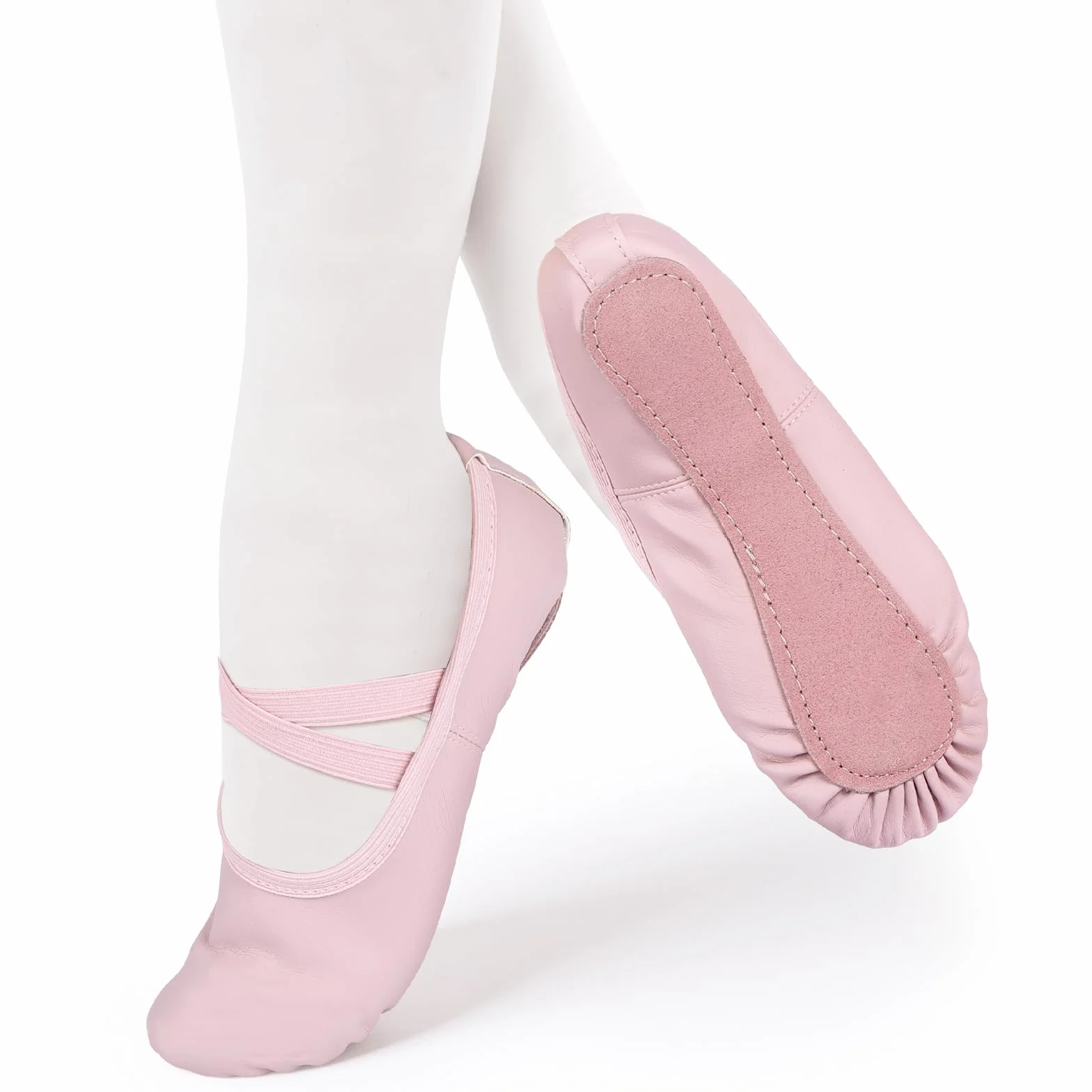 Zapatillas Ballet Niña, Zapatos de Danza Cuero Rosa, Suela de Cuero