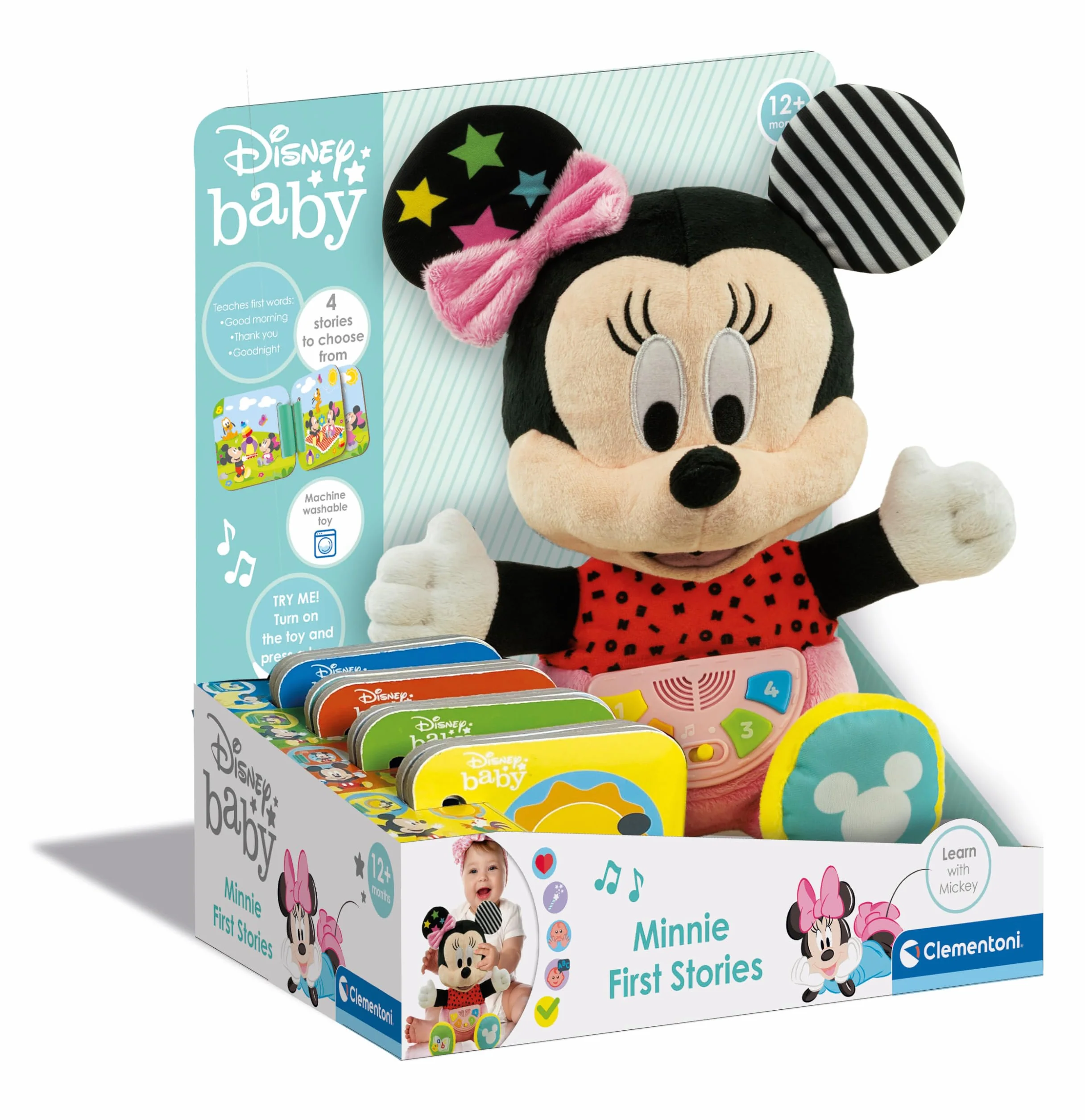 Clementoni Baby Cuentacuentos Mouse Peluche Interactivo con Voz de Minnie, Multicolor, Mediano (61370),Exclusivo en Amazon