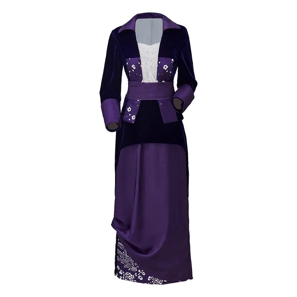 Disfraz de Titanic Rose DeWitt Bukater para cosplay, vestido de Titanic, disfraz volador de rosa morada para mujeres adultas