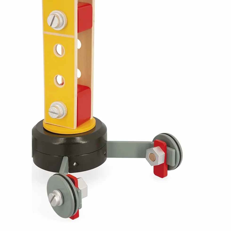 Janod - Grúa Grande de Madera 74 cm - Juguete de Imitación - Juego de Construcción - Rotación 360° y Móvil - 12 Accesorios - Certificado FSC - A Partir de 3 Años, J06468
