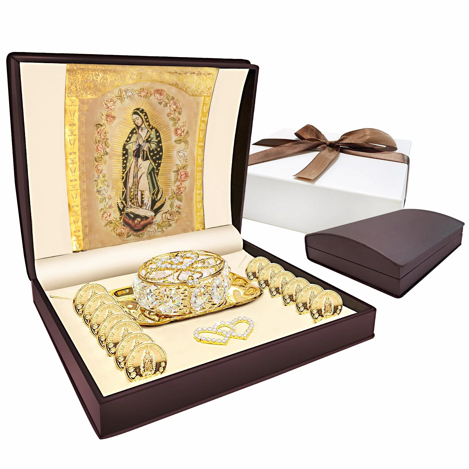 ESNOY Arras De Boda Católica Virgen De Guadalupe Regalos, Arras Para Boda Catolica, Arras De Matrimonio, Arras para Monedas de Boda Católica, Clásico Oro Ceremonia Arras Set Decoracion Accesorios de