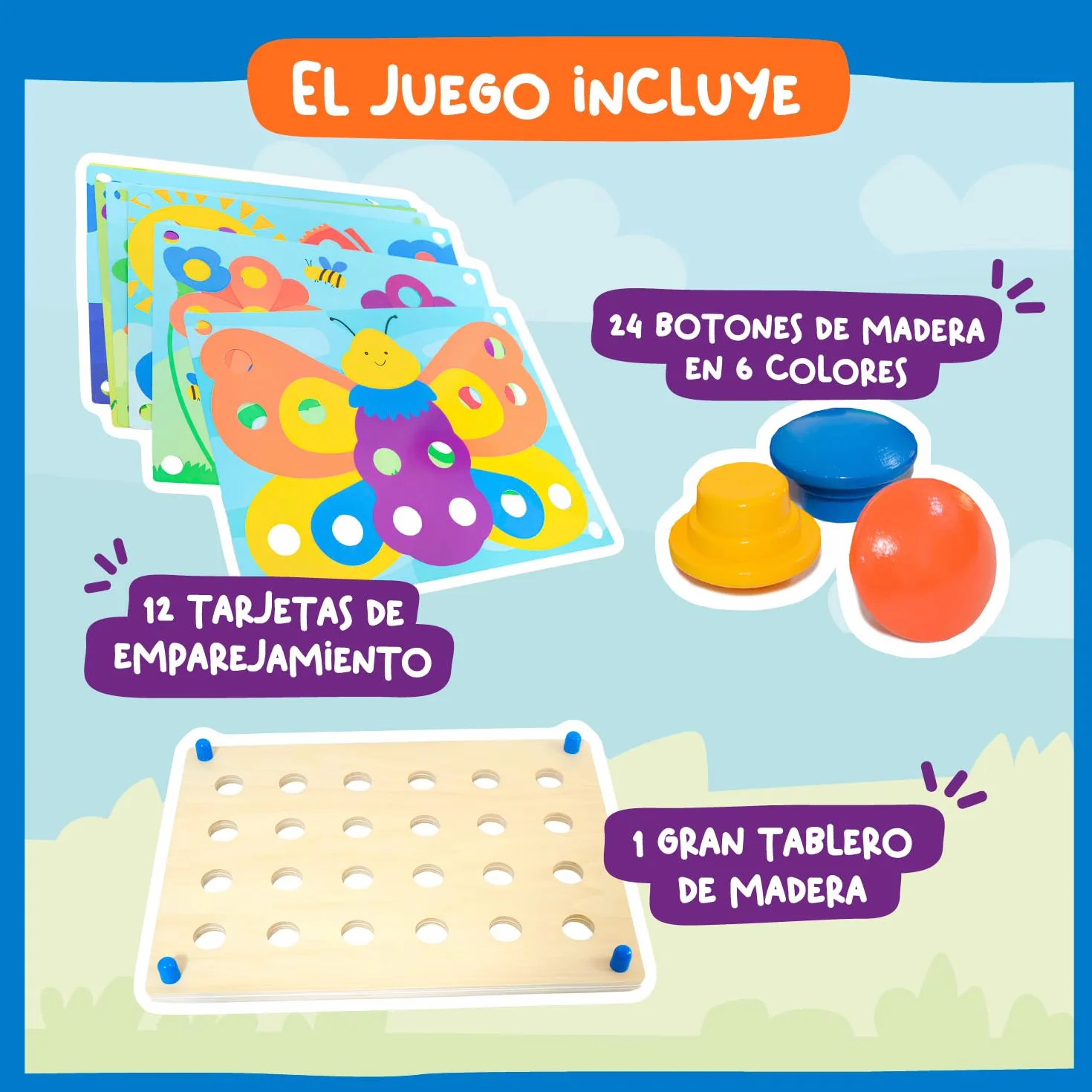 Nene Toys Puzzle de Madera para Niños 2+ Años – Juguete Montessori con Botones de Colores y Tarjetas – Mosaico Educativo Infantil para Motricidad Fina – Regalo Niño Niña 2 3 Años - Juego Didáctico