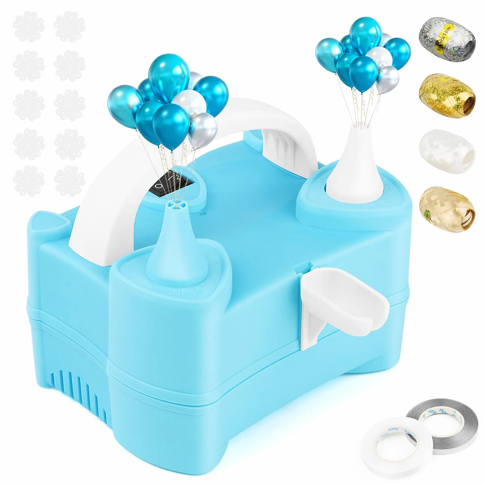 Inflador Globos Eléctrico 220V Doble Boquilla Portátil Bomba de Aire para Fiestas