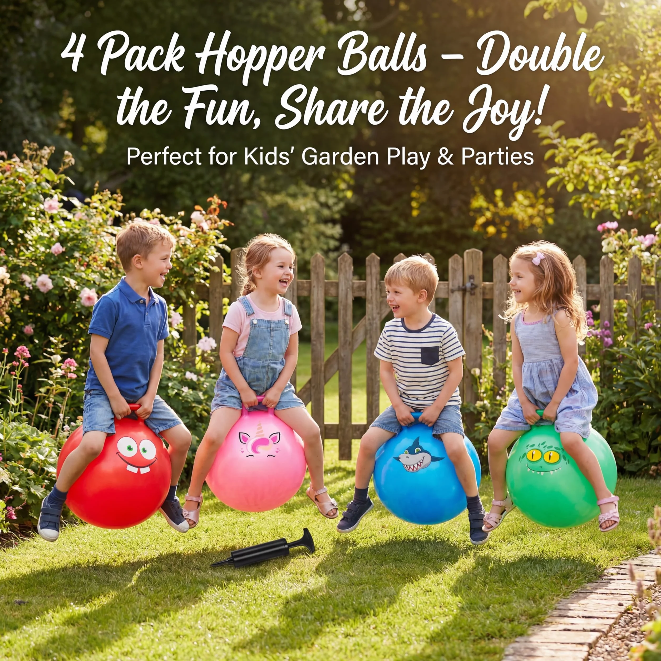 Sinmoe 4 Bolas de Tolva para Niños de Edad 3-8, 20 Pulgadas Pelota Saltarina Hinchable con Mango Balón de Tolva Hinchable Espacial con Bomba para Juego Deportes Interior Aire Libre (20 Pulgadas)