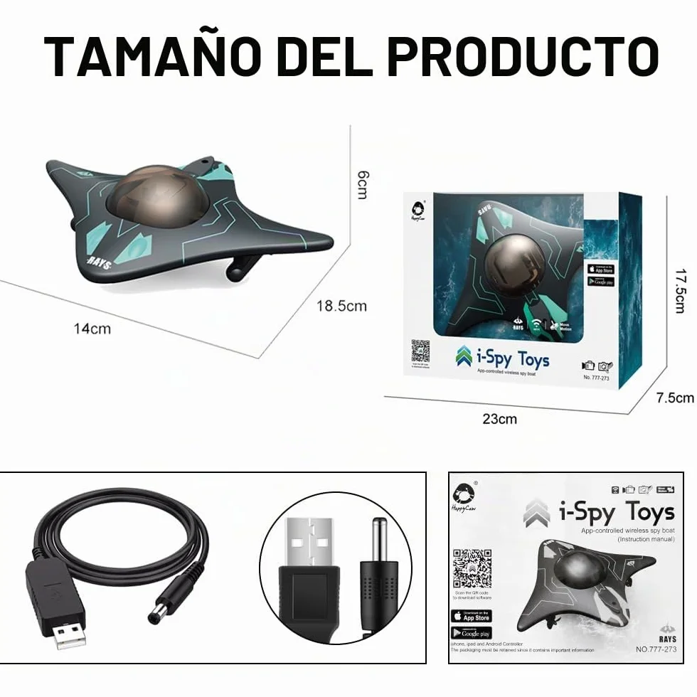 OBEST Barco teledirigido con cámara HD ajustable de 90°, juguete acuático operado por app, luces LED, nave espacial de agua rápida, adecuado para piscinas al aire libre