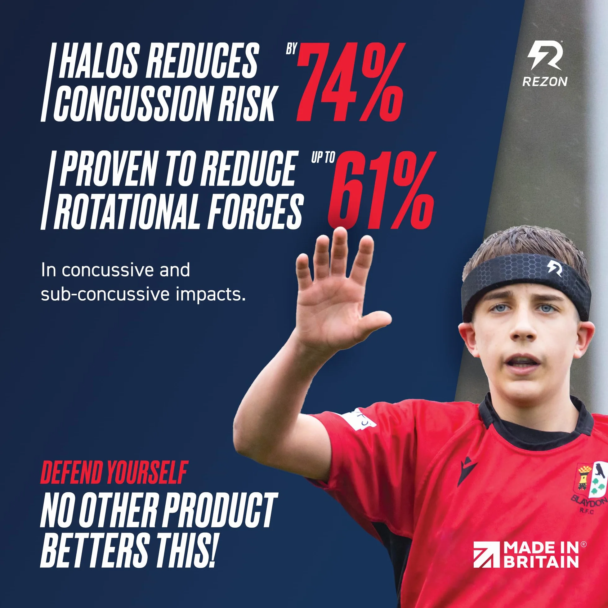 Rezon Halos casco protector CE UKCA reduce riesgo conmoción cerebral 74% protección cerebral