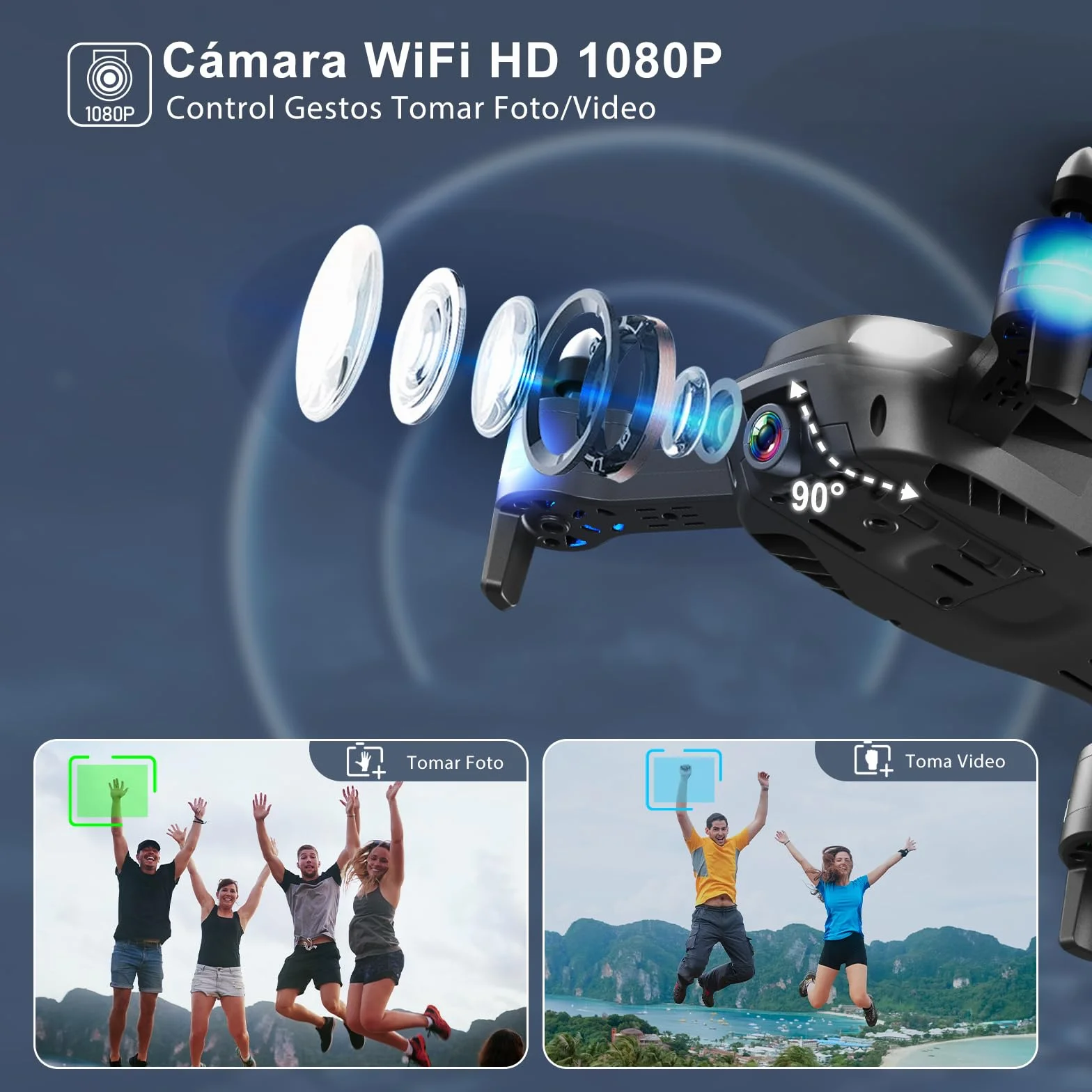 Wipkviey T26 Drone Cámara 1080P HD Quadcopter FPV Vivo 3D Flip 2 Baterías 26 Mins