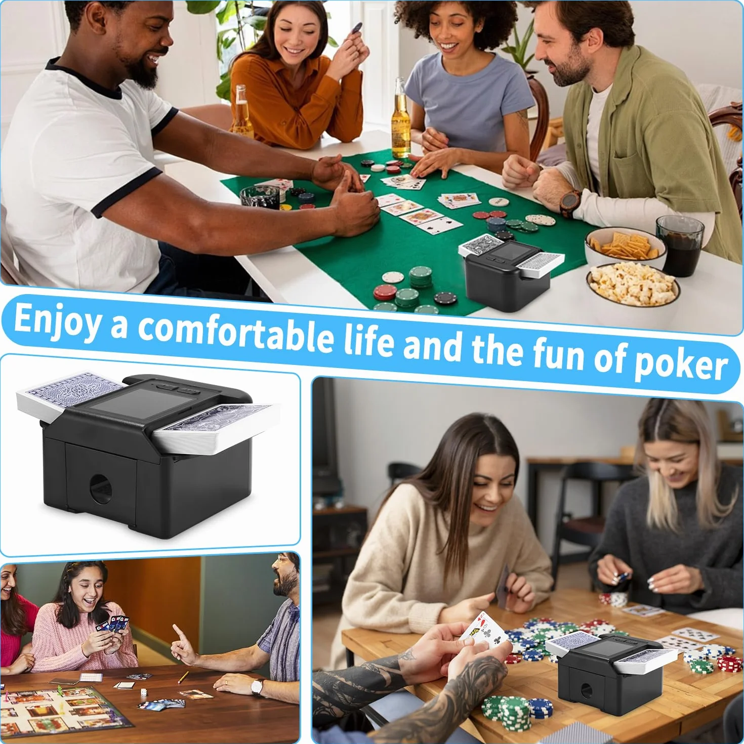 Mezclador automático de tarjetas silencioso y recargable, para 2 juegos de tarjetas, mezcladora de 2000 mAh, para UNO, póquer, Texas Hold'em negro