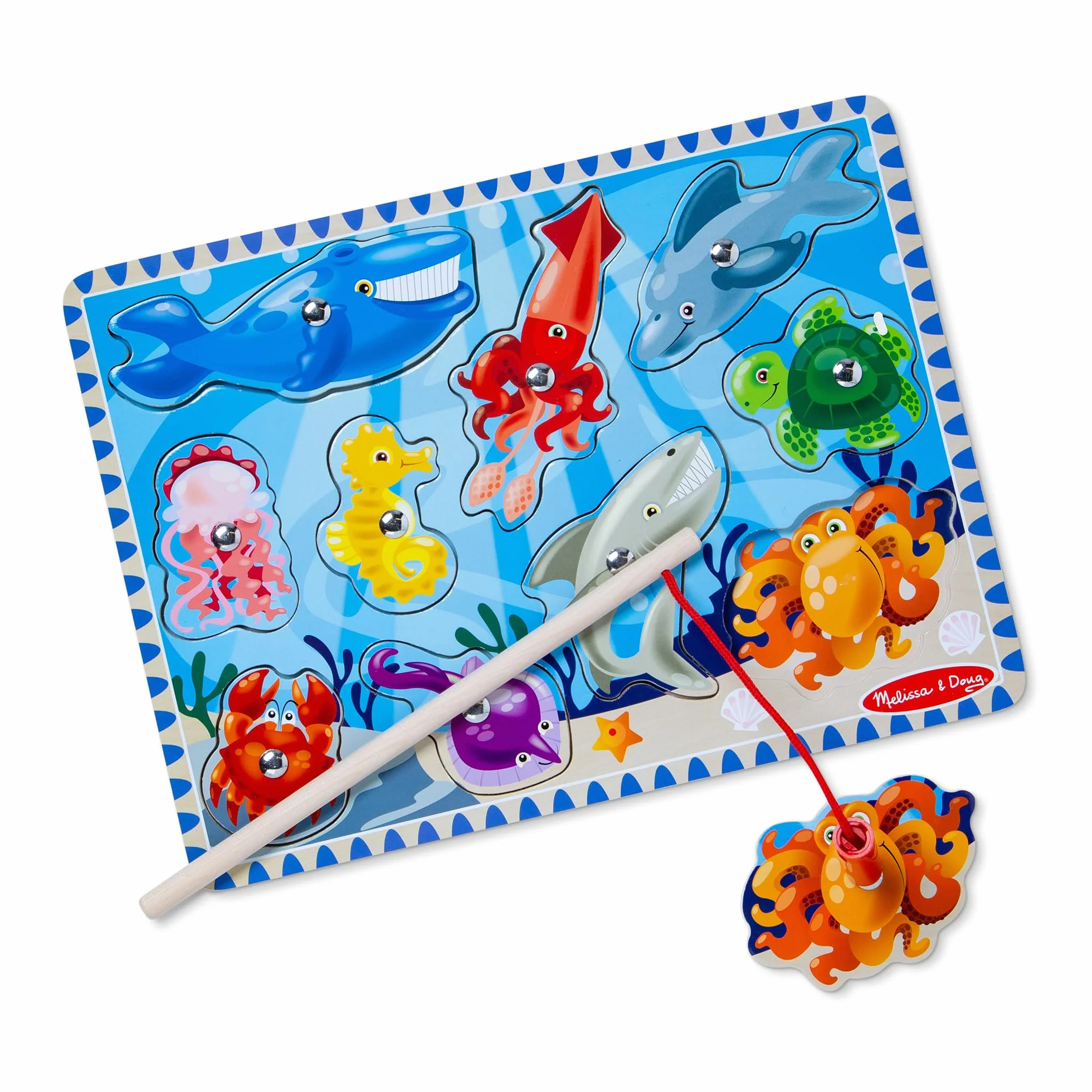 Melissa & Doug Juego Magnético de Pesca, Juguete de Madera, Puzzle Animales Marinos, Regalo 3 4 5 Años