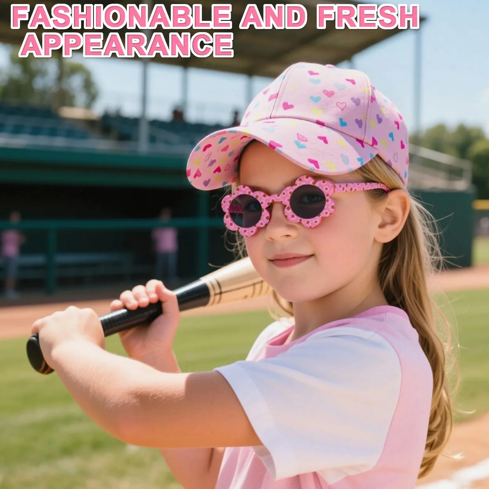 Gorra de Niña con Visera y Gafas de Sol Florales Set Verano Transpirable Ajustable 52-56 cm Rosa