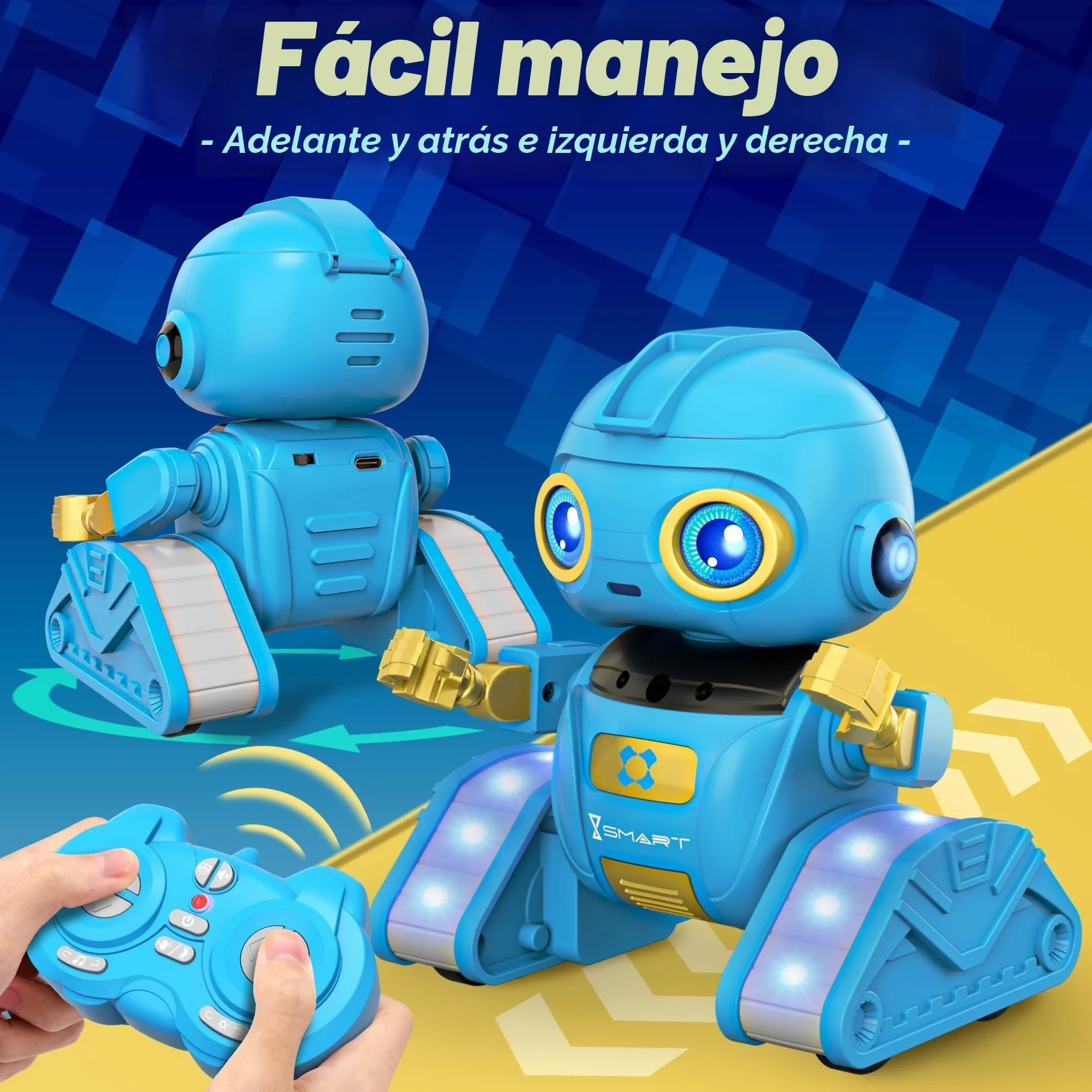 Ophy Robot Niños Juguetes Recargables y Proyectables RC Robot con Ojos LED y Música Juguete RC con Sensor de Gestos para A Partir de 3 4 5 6 7 8 9 10 años Regalo Azul Víspera de Todos los Santos