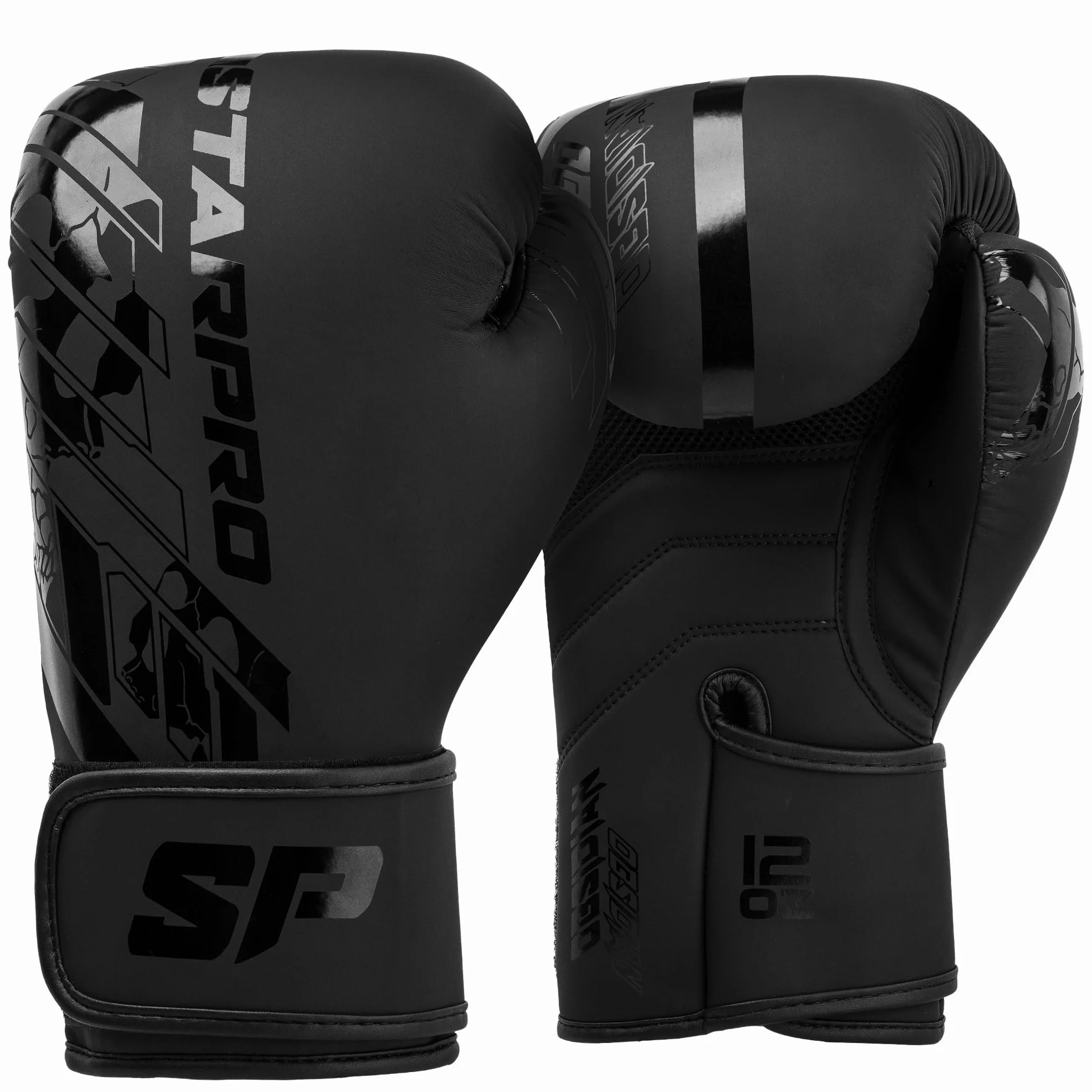 Starpro Obsidian Guantes de Boxeo Negro Mate Cuero Fuax 8oz 10oz 12oz 14oz 16oz
