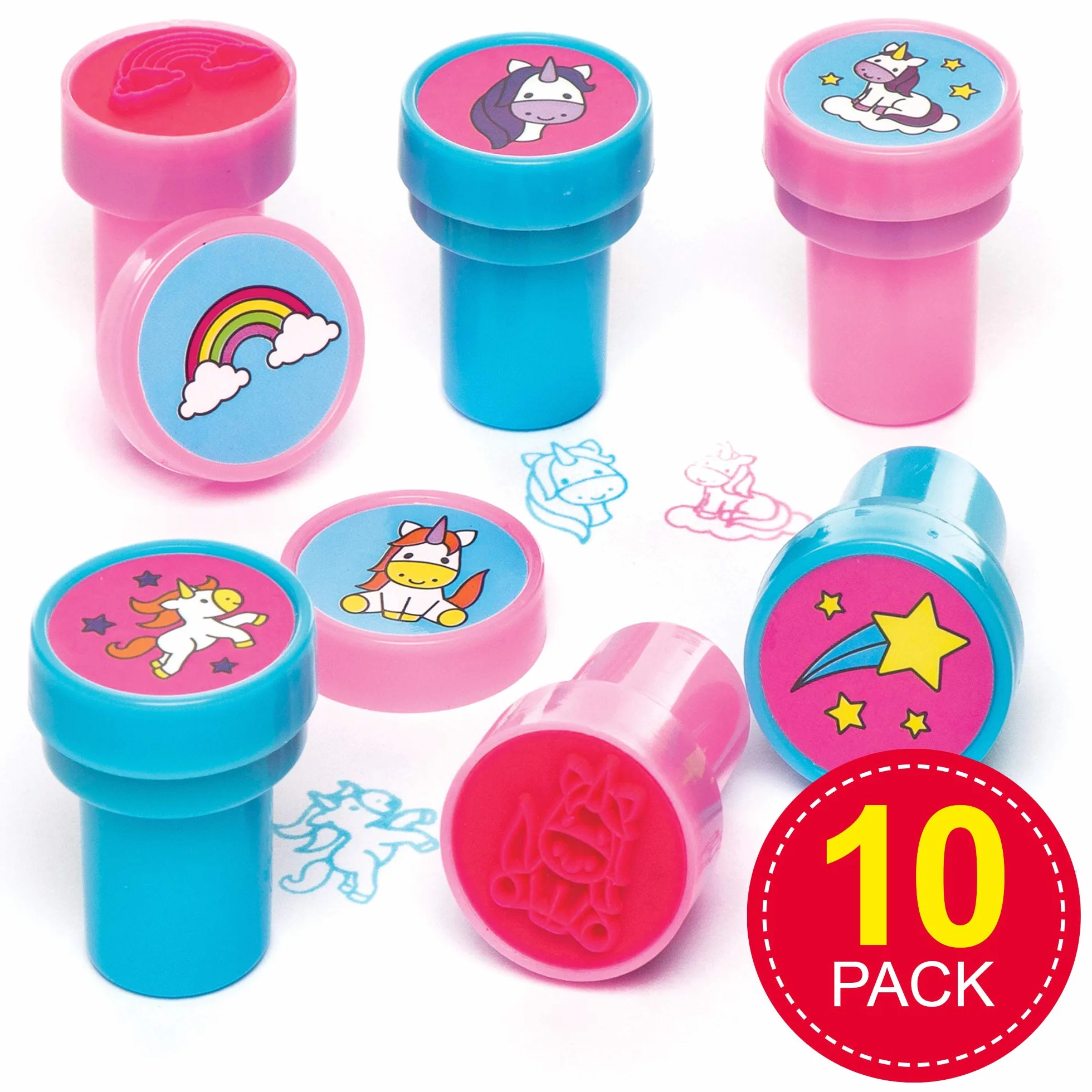 Baker Ross- Sellos de Unicornios con entintado automático (Pack de 10) para Crear Decoraciones y Manualidades