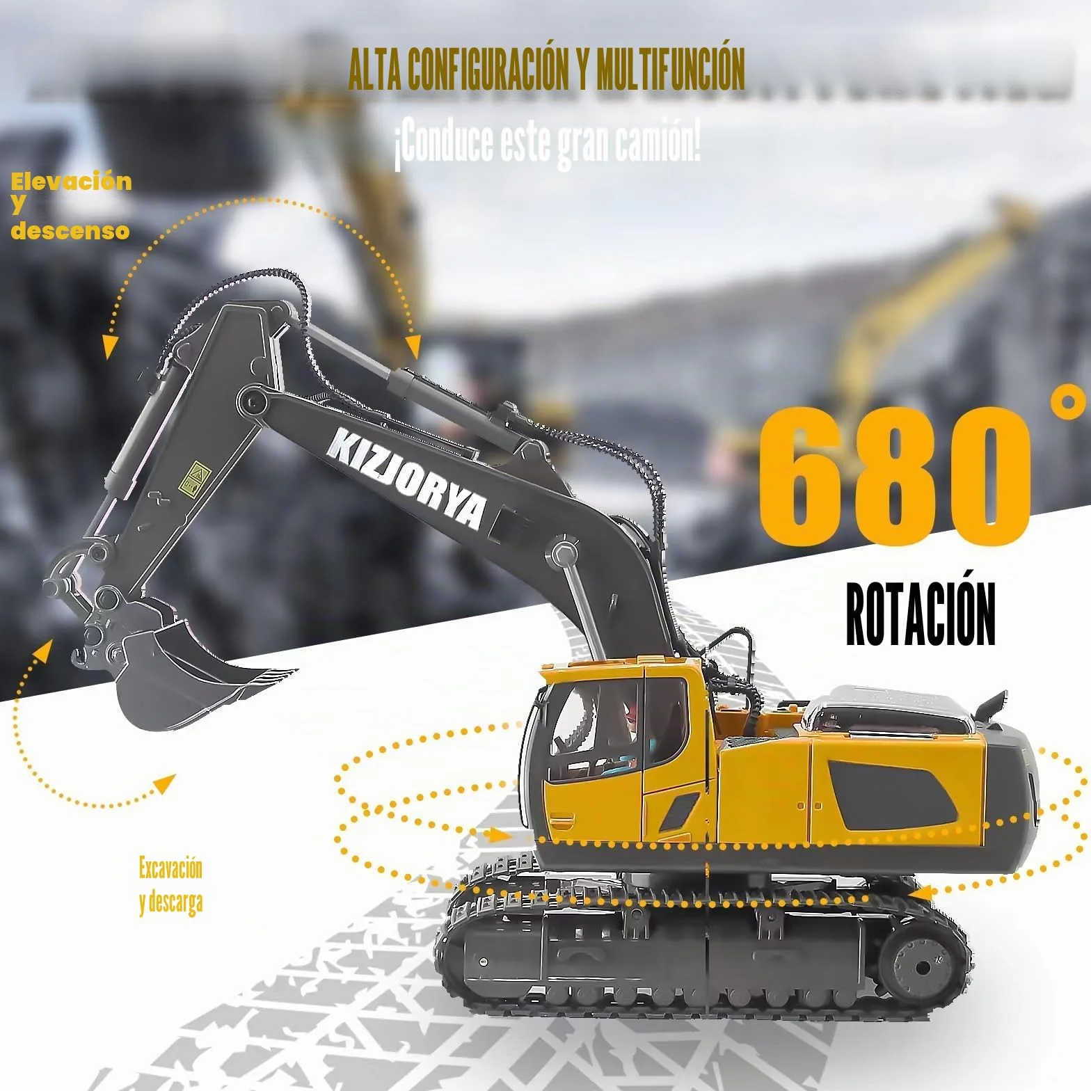 Excavadora Juguete Teledirigido, Excavadora Juguete para Niños de 6-12 años, RC Recargable, 11 Canales, Sonido y Luz, Pala de Metal, Regalo de Cumpleaños para Niños de 3 4 5 6 7 8 9 10+ años (2,4 GHz)