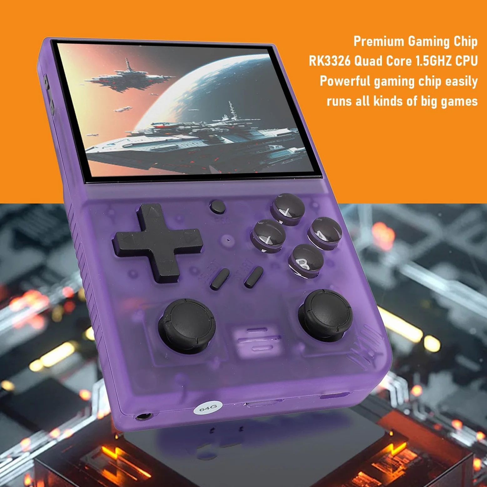 Acouto Consola de Juego Retro de Mano de 3.5 Pulgadas Consola de Videojuegos Portátiles con Joysticks 3D 64GB Tarjeta de Memoria Pequeña para Niños Naranja con 35 una Pantalla Completa OCA y Juego