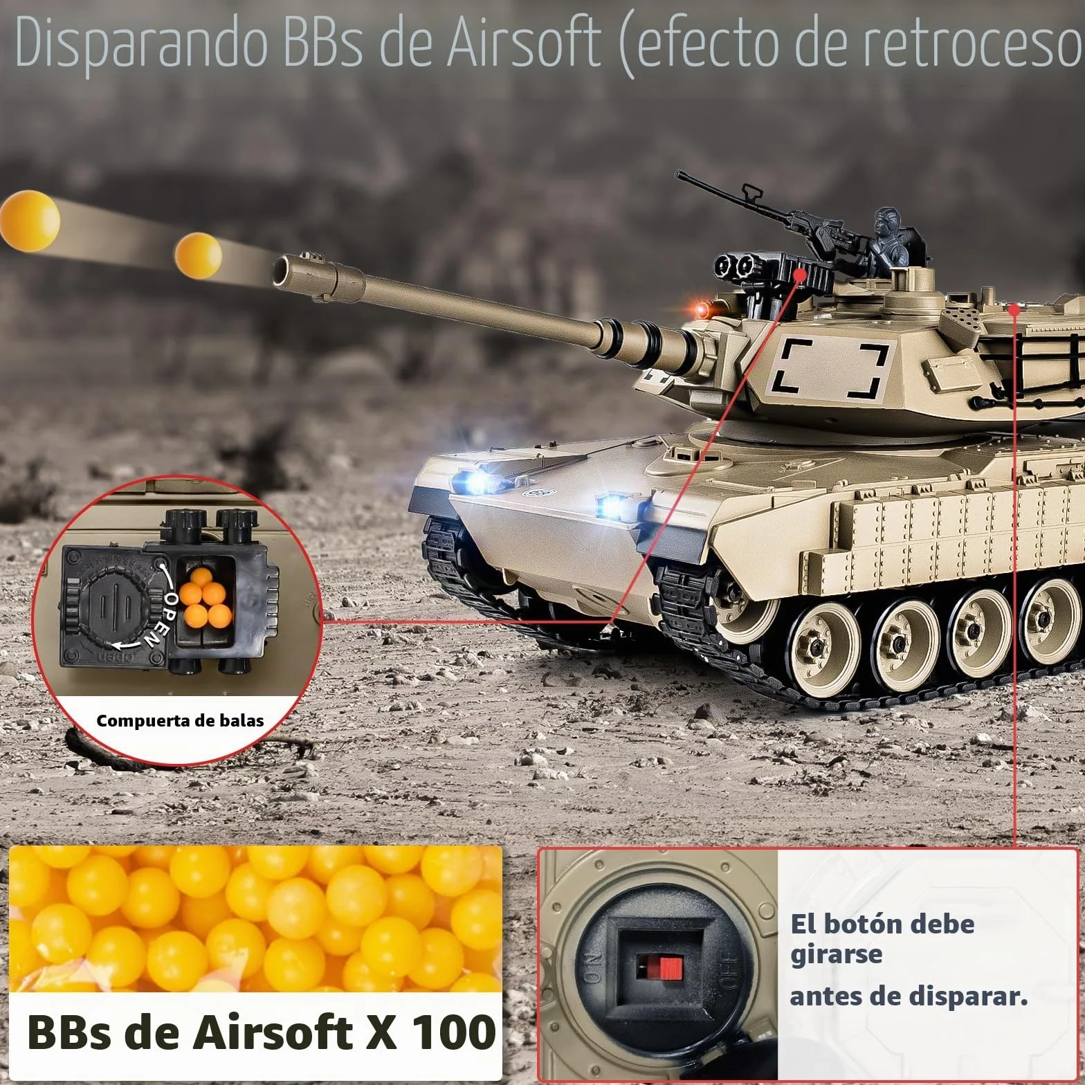 Supdex Tanque teledirigido 1:18, 2.4 GHz M1A2 Abrams, Modelo de Tanque telecontrolado, 15 Canales con Humo, luz y Sonido, vehculo Militar RC para Adultos y Nios
