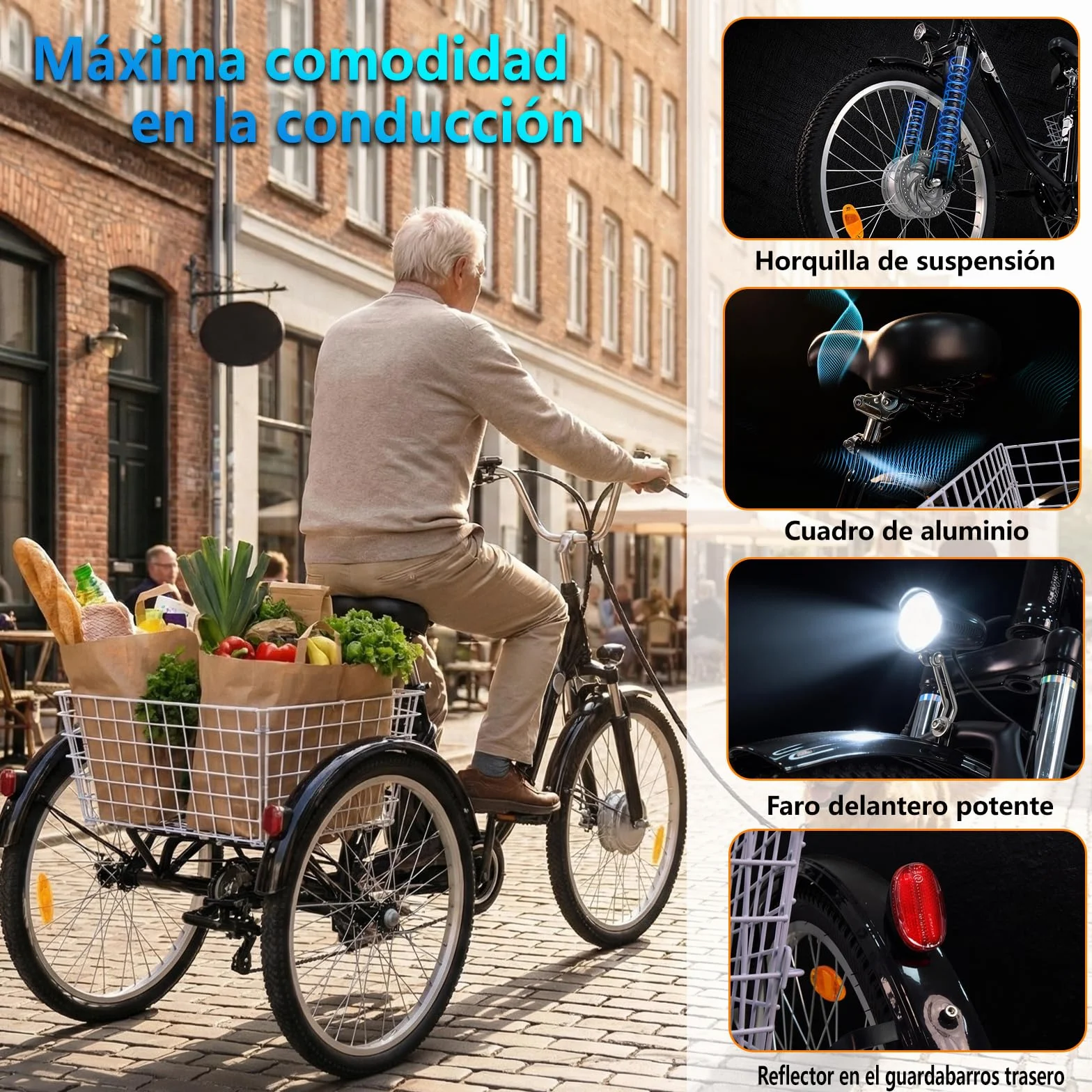 Triciclo eléctrico para adultos, 24 pulgadas, plegable, para hombre y mujer, 3 ruedas, con batería de litio de 36 V, 15 Ah, motor de 250 W, pantalla LCD, velocidad 25 km/h