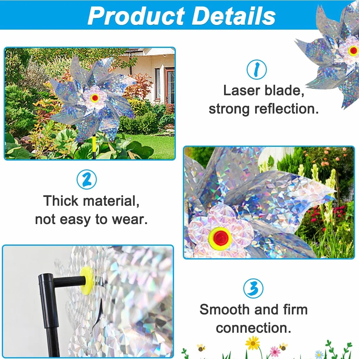 Molino de Viento Reflectante, 10 Piezas Molinillos de Viento para Pajaros, Repelentes de Molino de Viento, Repelente de Aves, Molinillo de Viento Jardin para Proteger Jardines Huertos Patios (A)