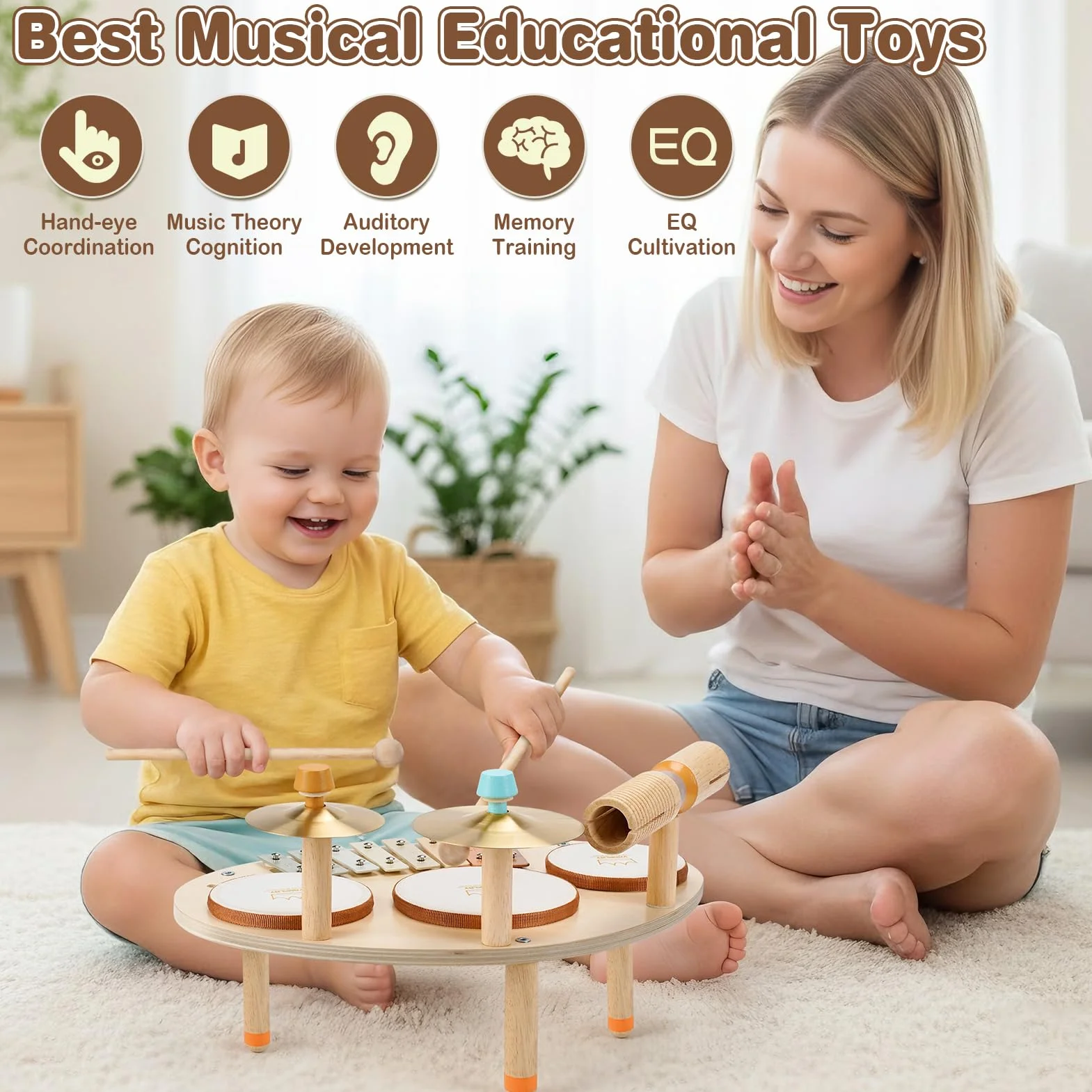 Vanplay Juguetes Niños 3 Años Tambor Infantil 9 IN 1 Juguetes de Madera Instrumentos Musicales Infantiles Regalo Niño 3 4 5 Años