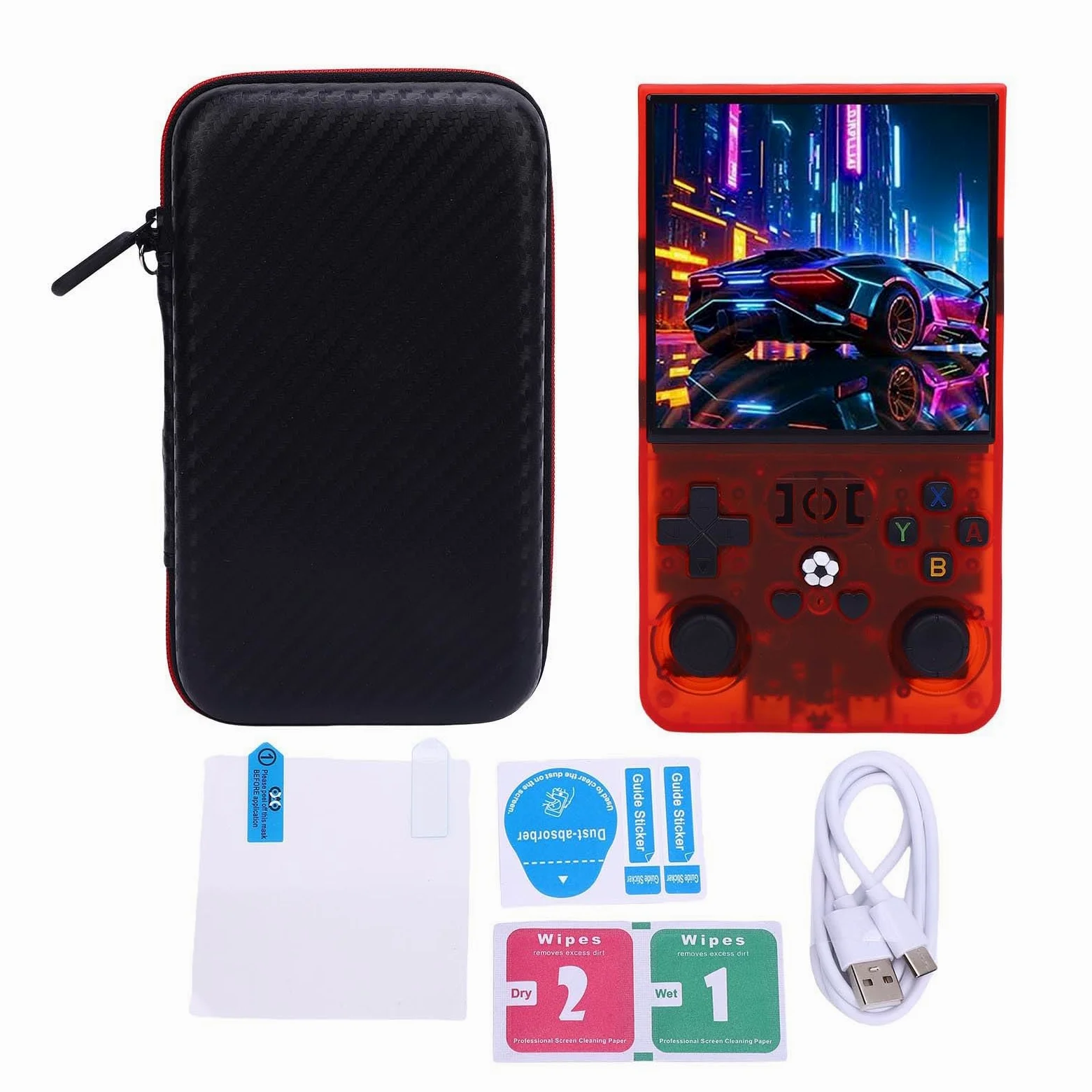 Generic Consola de Juegos Retro Portátil Rendimiento Potente con Batería de 4000 MAh Rojo para Viajeros Consola de Videojuegos Portátil Pantalla de 4 Pulgadas 720x720 (128G)