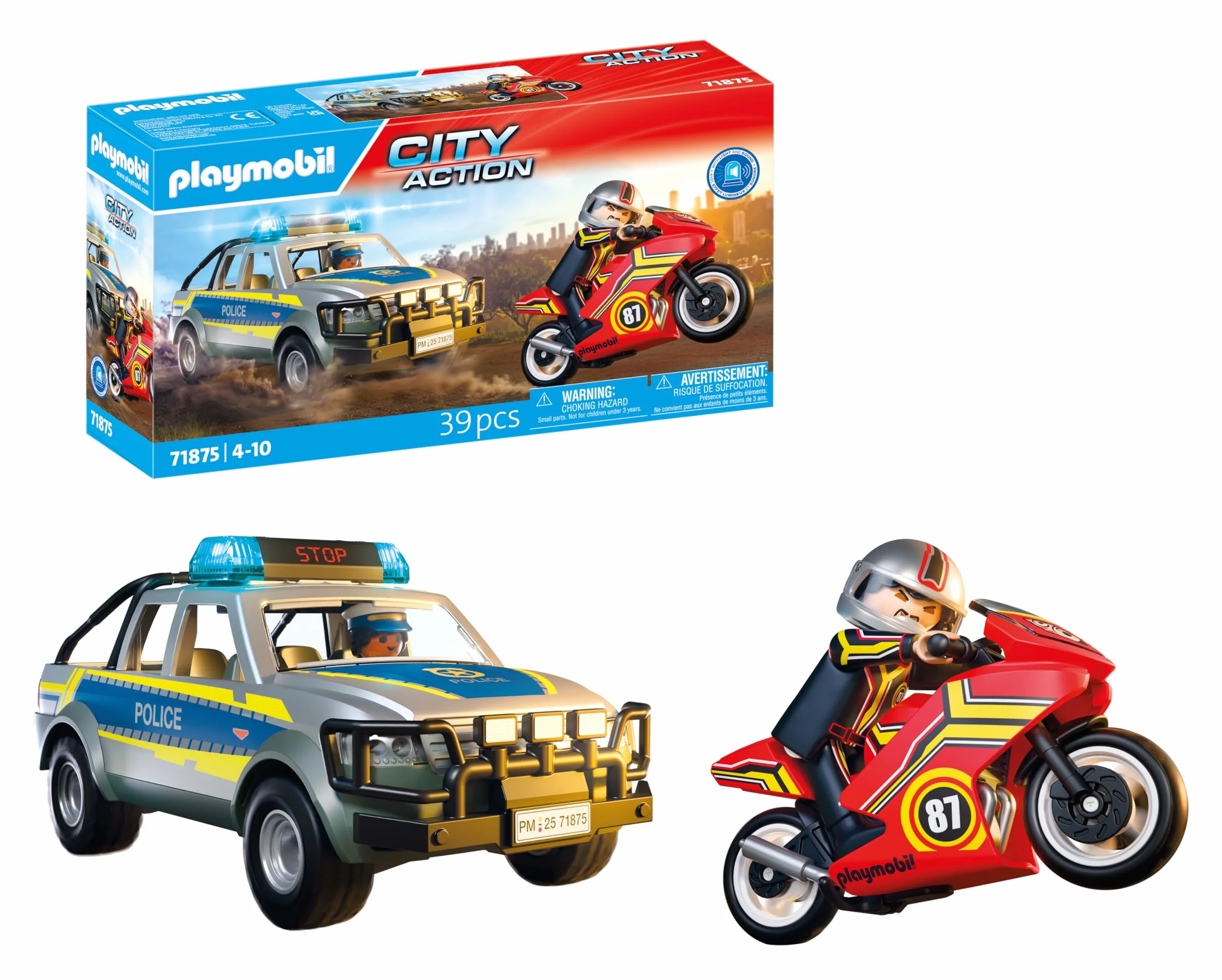 PLAYMOBIL Action Heroes Persecución con Camioneta Policial Juguete con Luces y Sonidos para Mayores de 4 Años 71875