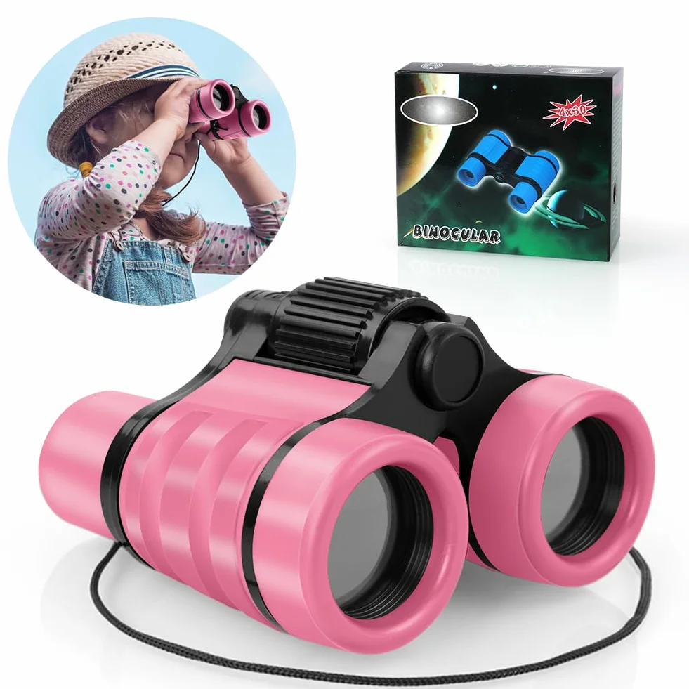 OSDUE Binoculares para Niños, Binoculares para Observar Aves Al Aire Libre para Niños, Mini Compactos a Prueba de Golpes, Juguetes Telescópicos con Tela para Anteojos (Rosa)
