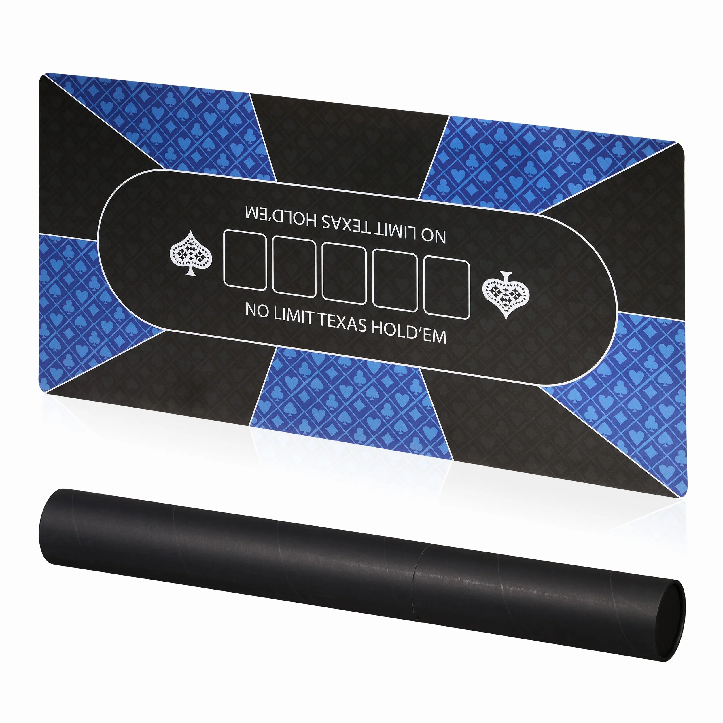 Relaxdays Tapete Póquer, 120 x 60 cm, Mantel Poker Texas Hold'em, Antideslizante, Bolsa, 10 Jugadores, Azul y Negro