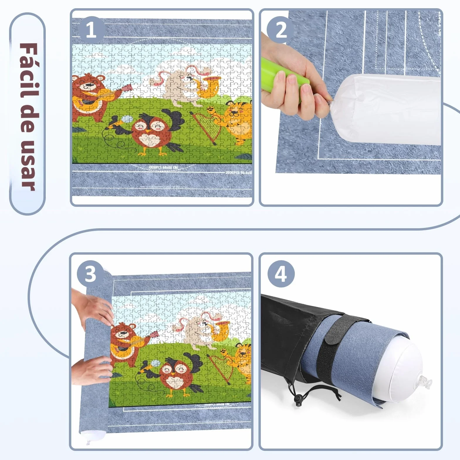VFANDV Tapete Puzzle, Fieltro Tapete Puzzle para 1000 1500 2000 3000 Piezas Puzzle Mat Roll Jigsaw Puzzle Pad, Estera de Rompecabezas Portátil con 4 Puzzles Clasificadores (Gris)