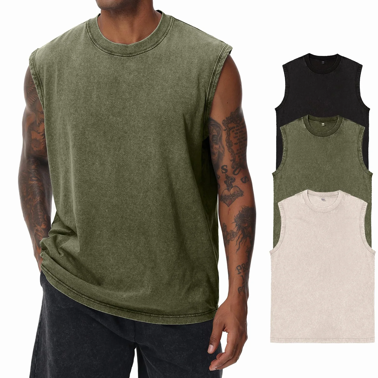 Camiseta sin mangas de algodón para hombre entrenamiento gimnasio
