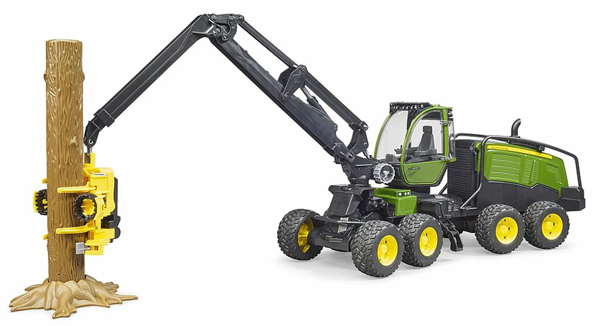 bruder 02135 - Cosechadora John Deere 1270G con 1 tronco de árbol - 1:16 Vehículo, Granja, Bosque, Silvicultura, Tractor, Tractor agrícola, Bulldog, Transporte de madera, Juguete