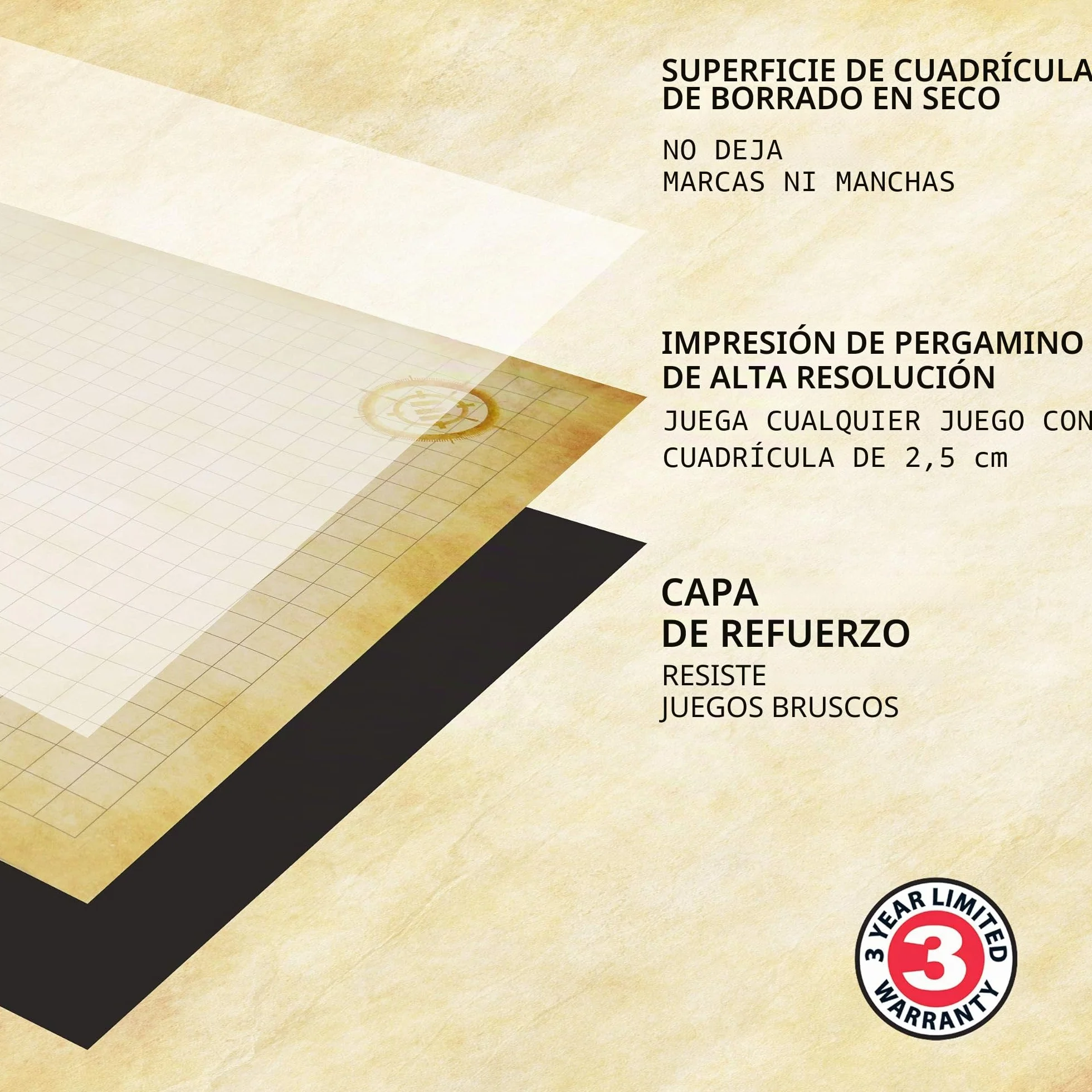 ENHANCE RPG Grid Mat - Tapete de Batalla DND de Mesa (61x91 CM) Juego de rol Mapa de Cuadrícula DND de Borrado en Seco Juego Completo para Maestros y Principiantes, Kit de Marcadores
