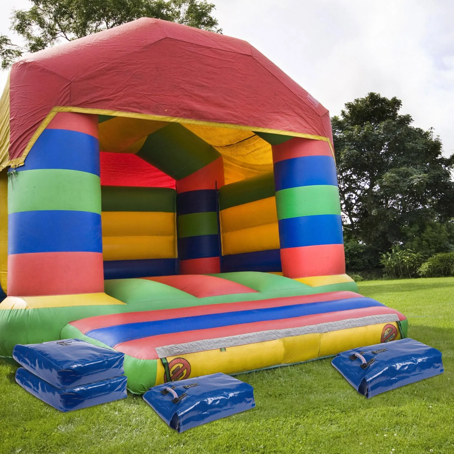 BOXOB 6pzs Sacos de Arena Vinilo, Sacos Arena Resistentes con Asas para Castillo Inflable Carpa Canopy Toboganes Agua Anclaje Seguro para Inflables al Aire Libre Resistentes Intemperie (Azul)