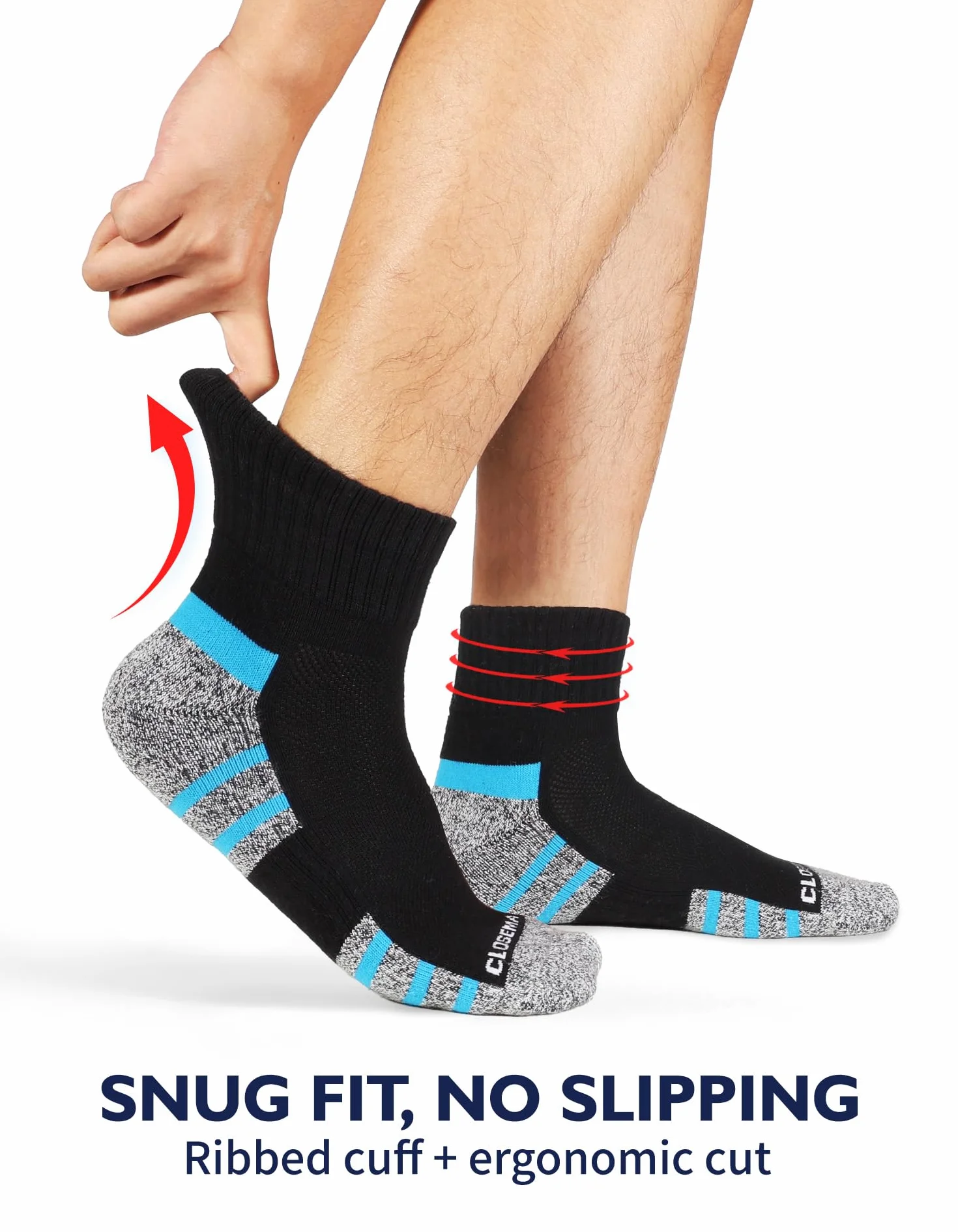 CLOSEMATE Calcetines Deporte Hombre Tobilleros 6 Pares Acolchados Algodón Transpirables Antiampollas Running Negros Blancos 39-42 43-46 47-50