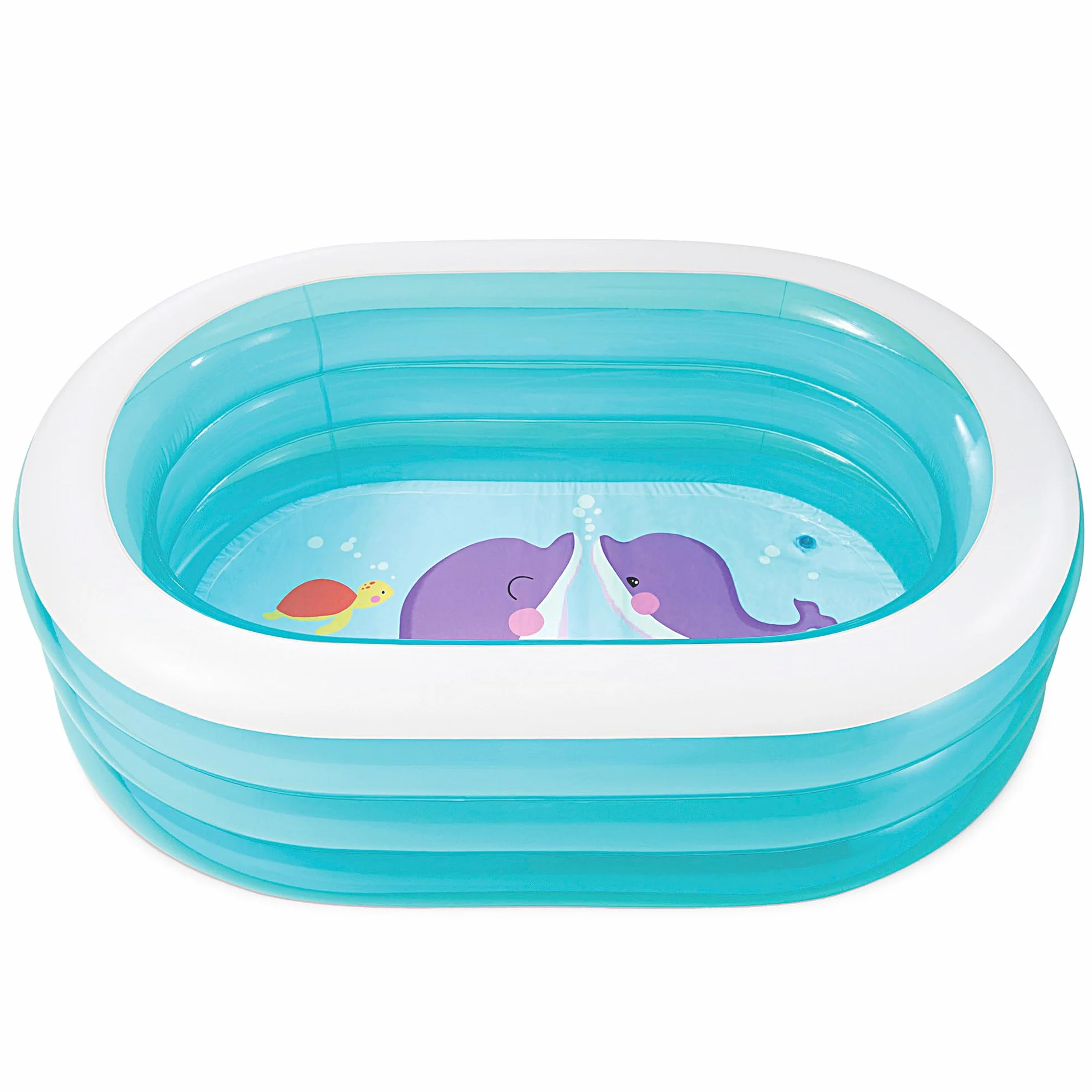 Intex Piscina Hinchable Infantil, 3 Anillos Azul Transparente, 163x107x46 cm, 230 litros, Vinilo Resistente, tapón de desagüe, Uso Exterior, jardín, Verano, Incluye Parche de reparación (57482)