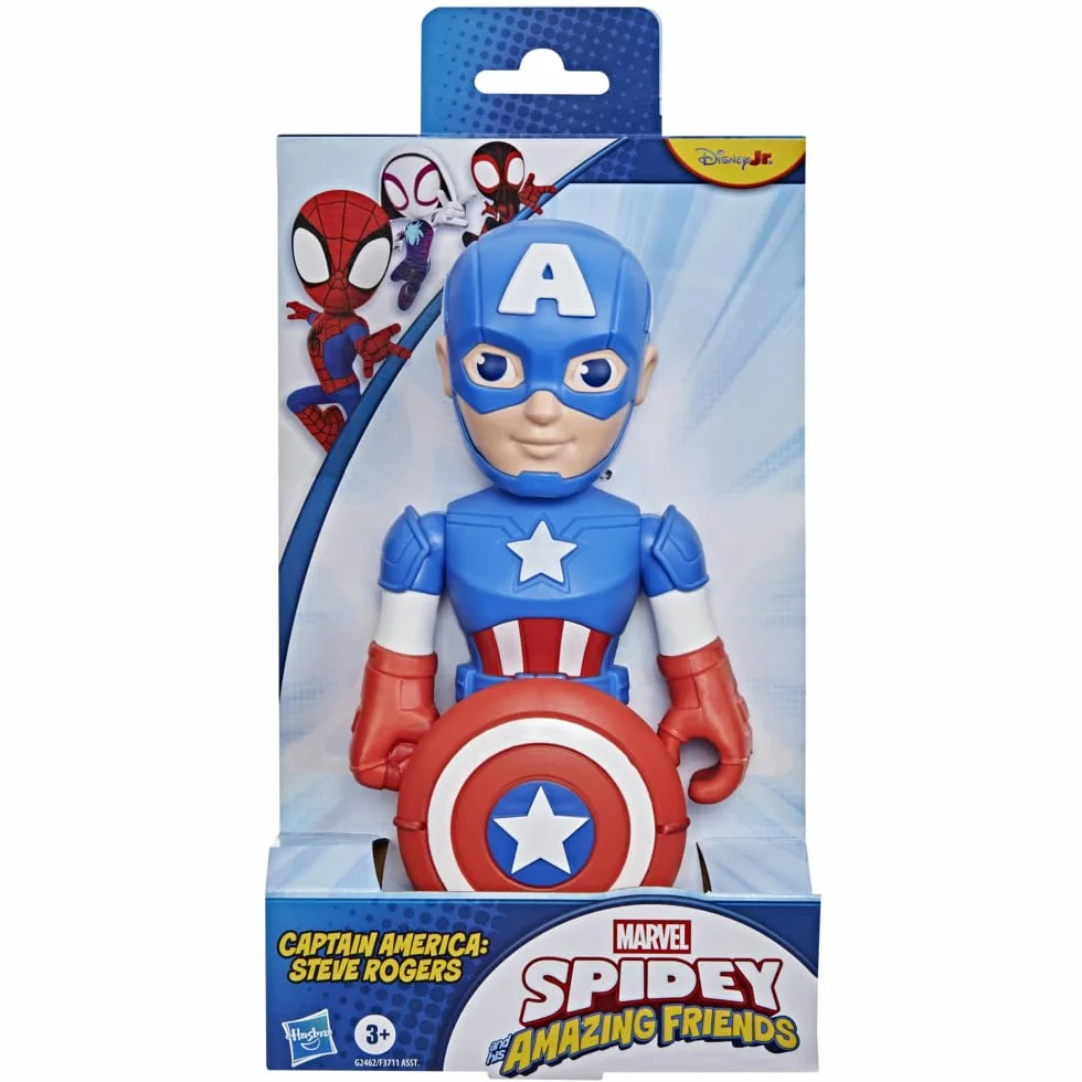 Marvel Spidey y Sus Sorprendentes Amigos Figura de Captain America: Steve Rogers con Accesorios 22,5 cm, Figura de Acción, Juguete de Superhéroe para Niños a Partir de 3 Años