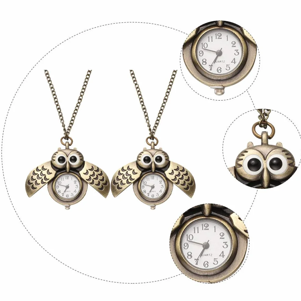 Búho Reloj de Bolsillo Vintage Retro Bronce Steampunk Locket Colgante Cadena Larga