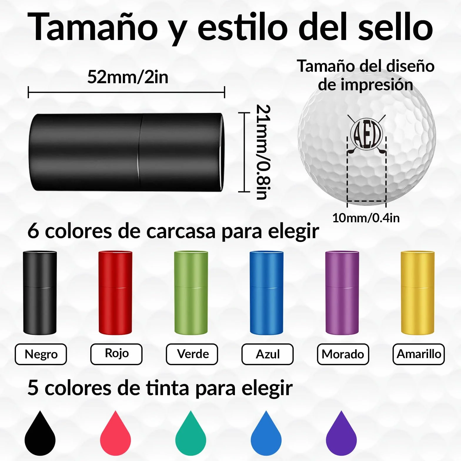 Sello de Pelota de Golf Personalizado con Nombre, Iniciales o Logo - Tinta Impermeable Recargable - Accesorio Regalo para Golfistas