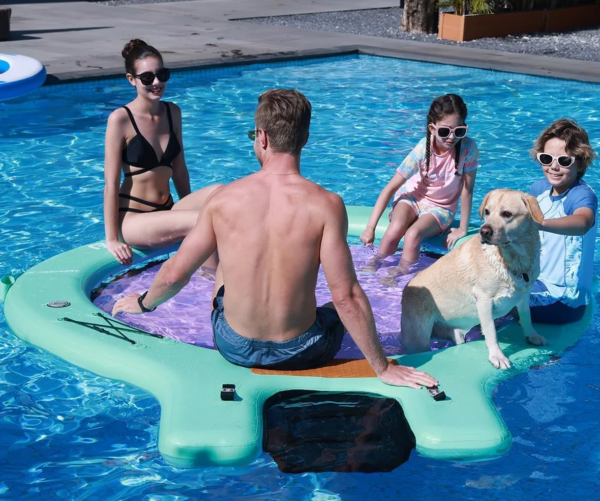 Sunchill Float Platform 240 cm Plataforma Flotante Hinchable para 3-5 Personas con Rampa para Perros, Muelle Tipo Anillo, Hamaca Acuática, Isla Flotante con Escalera, Piscina, Playa y Océano